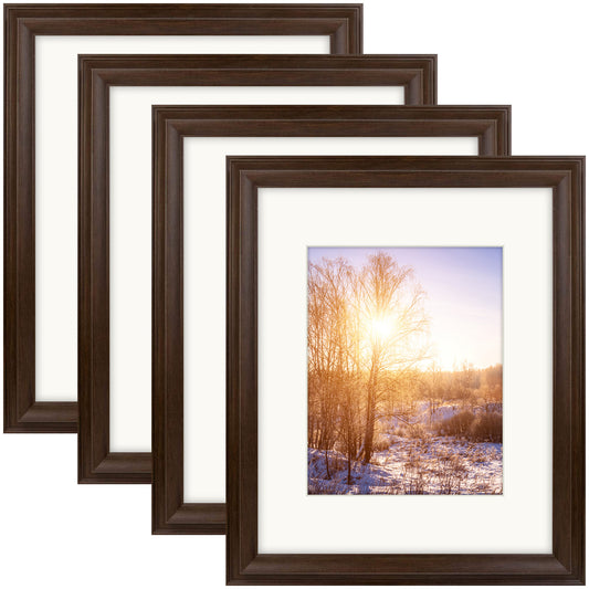 16x20 Picture Frame with 11x14 Ivory Picture Mat and Real Glass Brown Color (4 Pcs per Box)