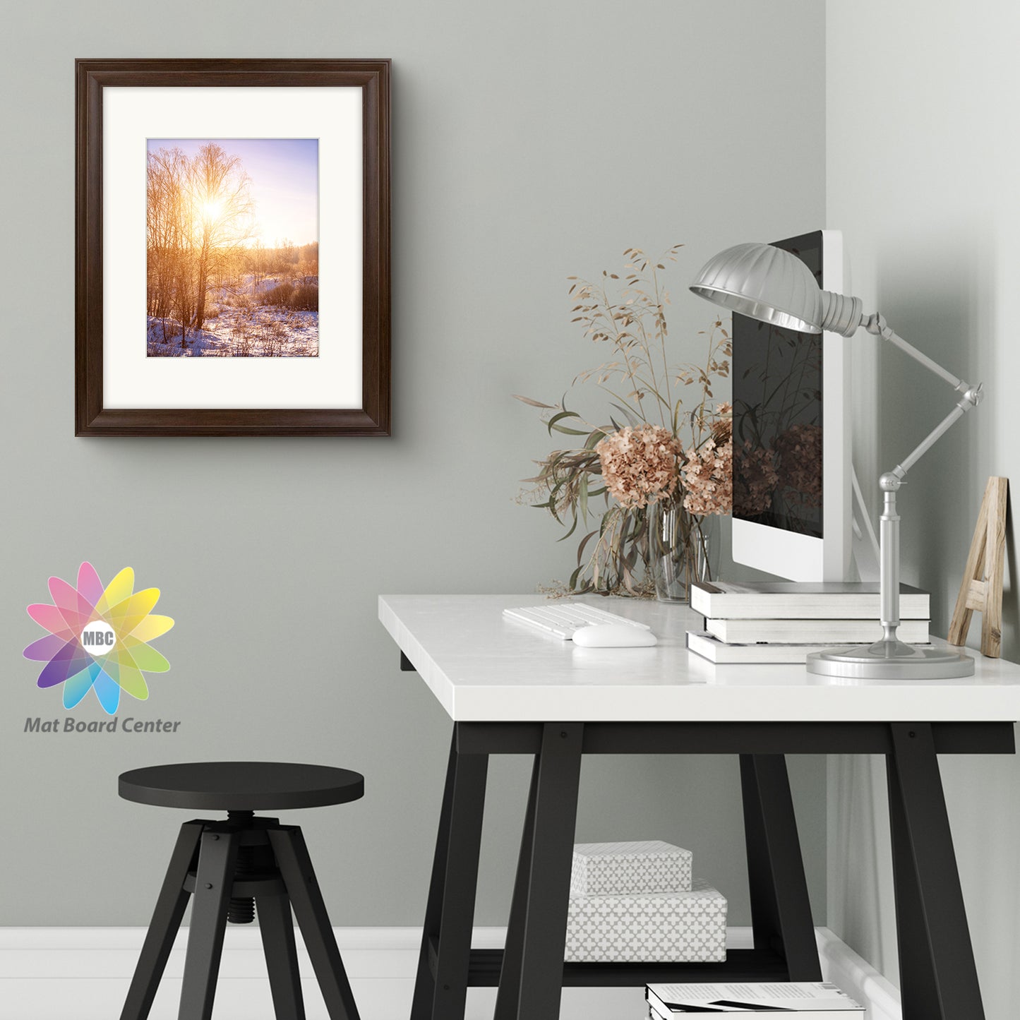 16x20 Picture Frame with 11x14 Ivory Picture Mat and Real Glass Brown Color (4 Pcs per Box)