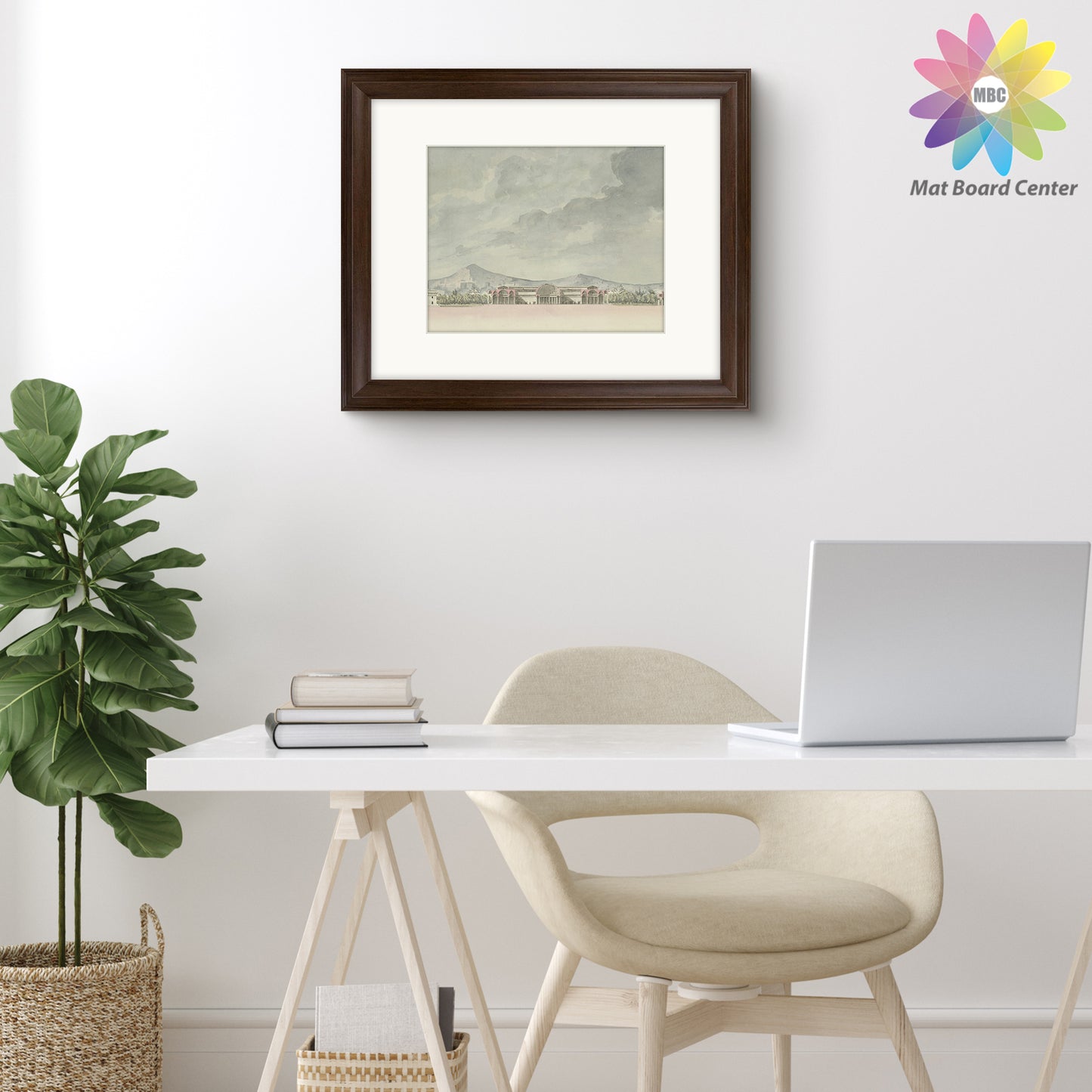 16x20 Picture Frame with 11x14 Ivory Picture Mat and Real Glass Brown Color (4 Pcs per Box)