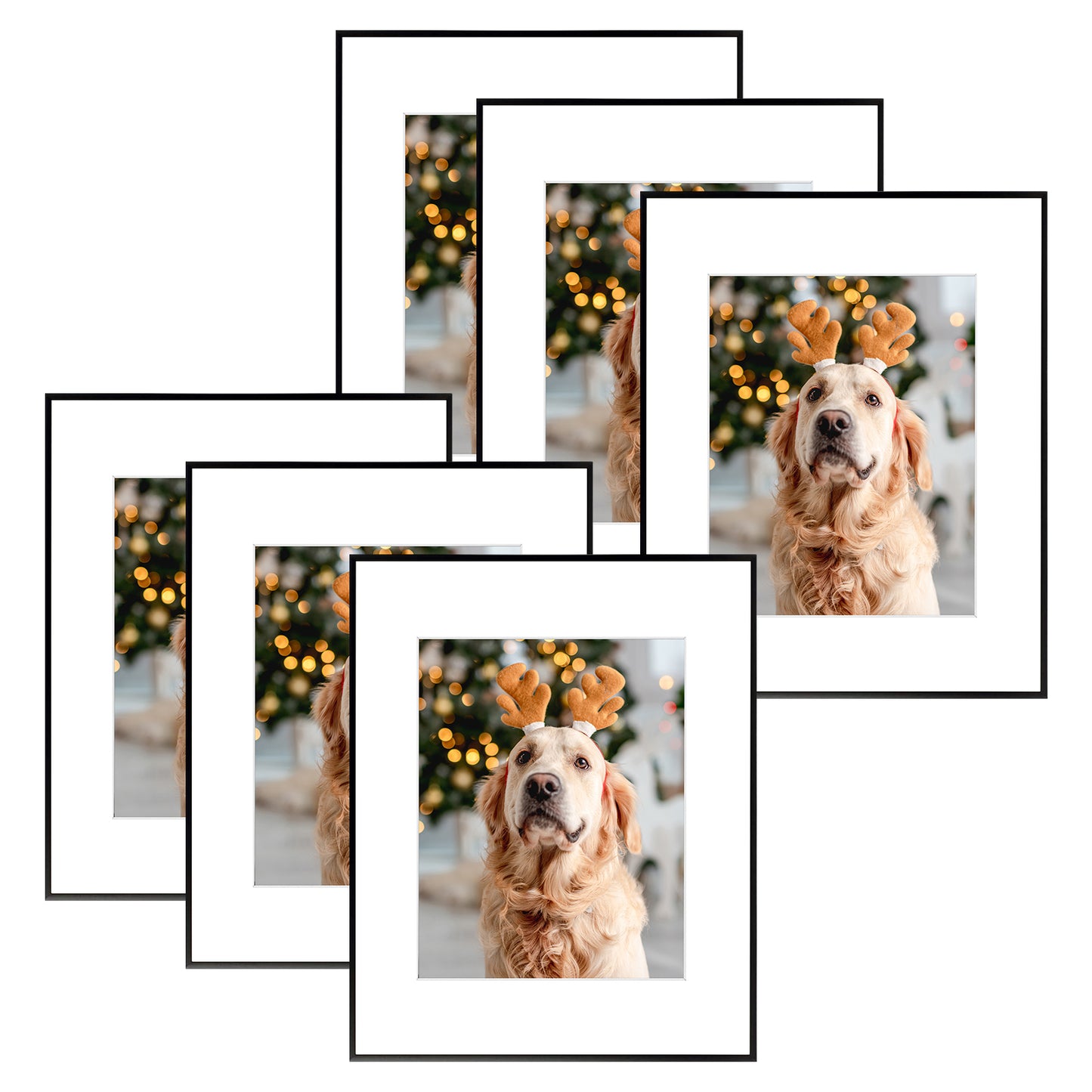 16x20 Metal Picture Frame for 11x14 Picture with White Mat and Real Glass 6 Pack Black