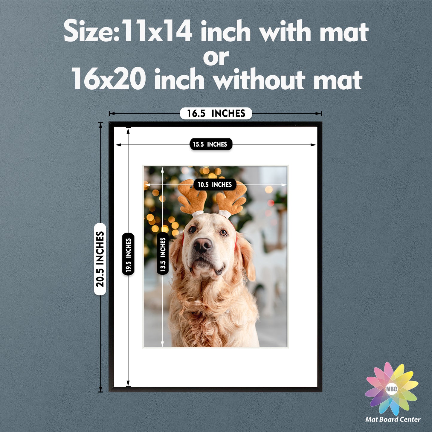 16x20 Metal Picture Frame for 11x14 Picture with White Mat and Real Glass