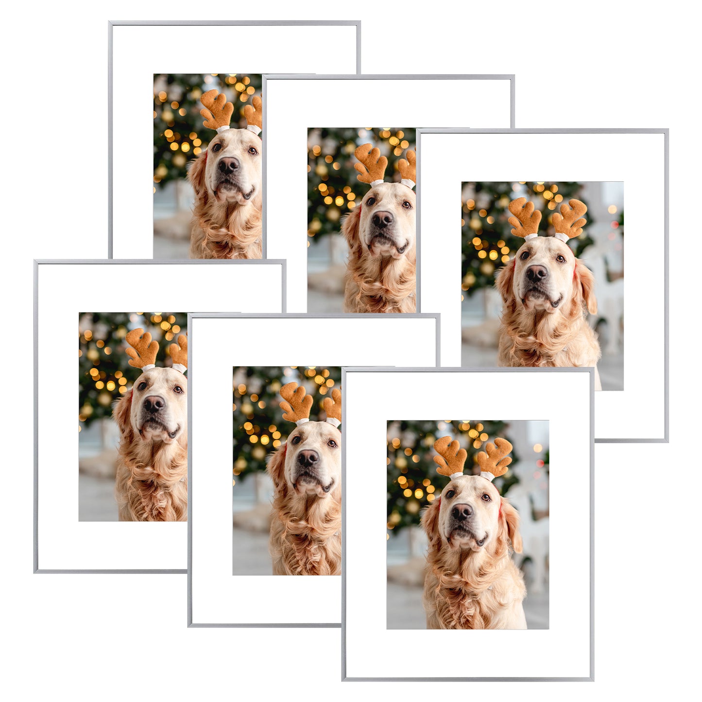 16x20 Metal Picture Frame for 11x14 Picture with White Mat and Real Glass 6 Pack Silver