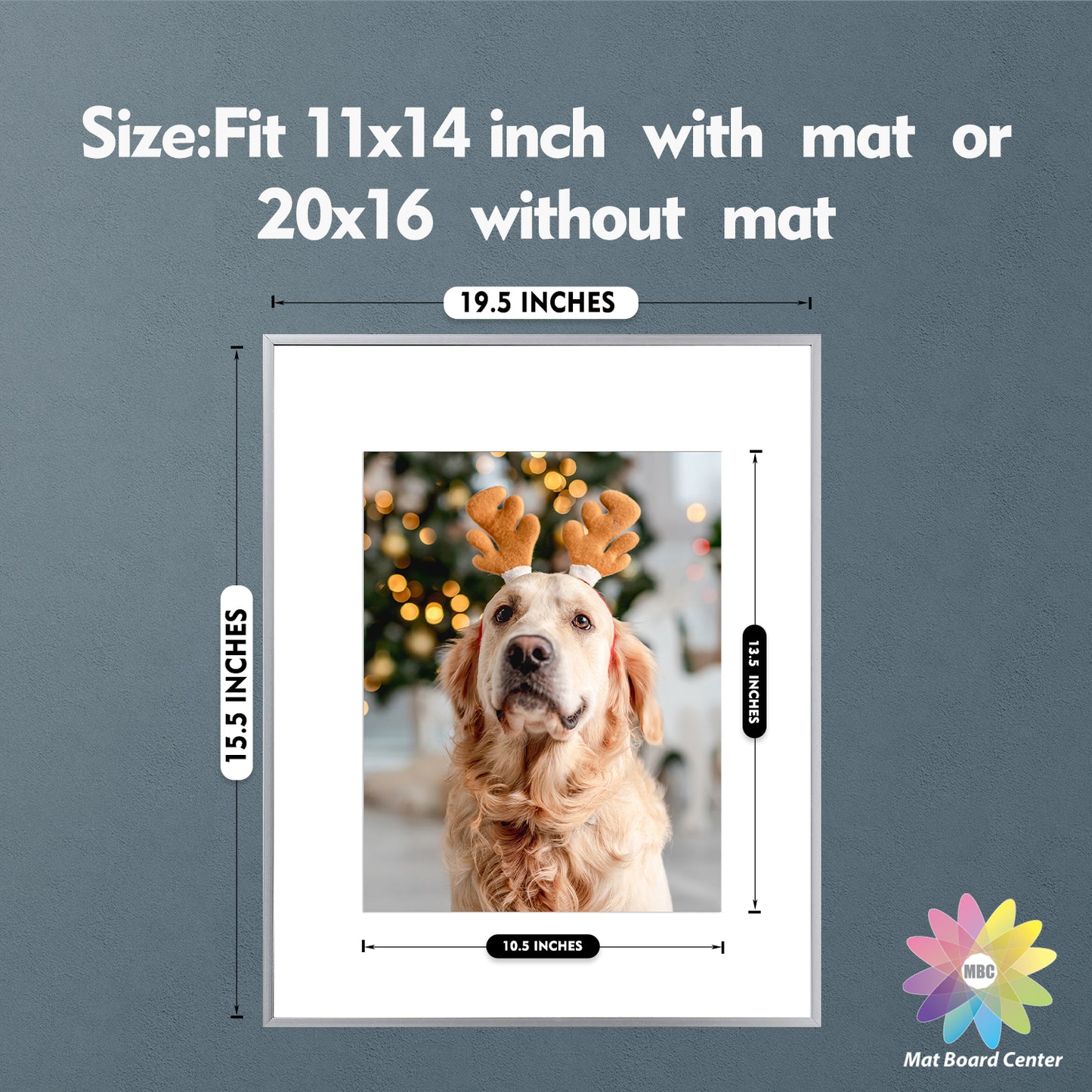 16x20 Metal Picture Frame for 11x14 Picture with White Mat and Real Glass