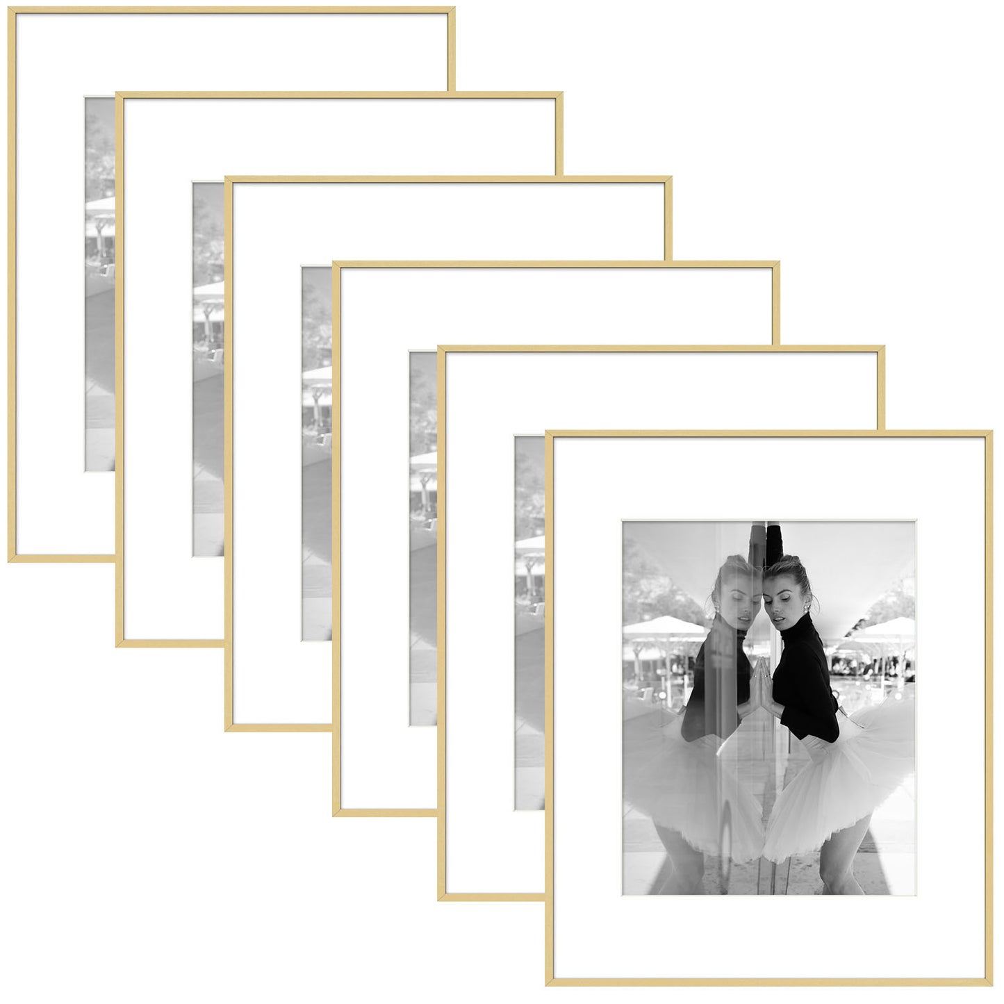 16x20 Metal Picture Frame for 11x14 Picture with White Mat and Real Glass 6 Pack Gold