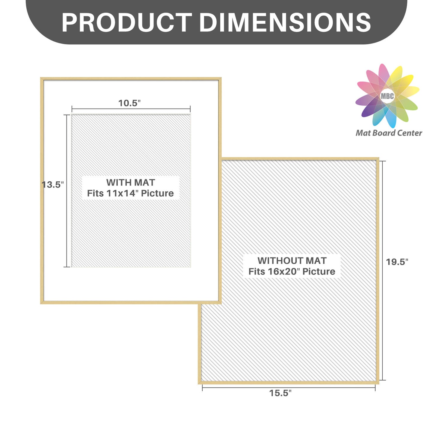 16x20 Metal Picture Frame for 11x14 Picture with White Mat and Real Glass