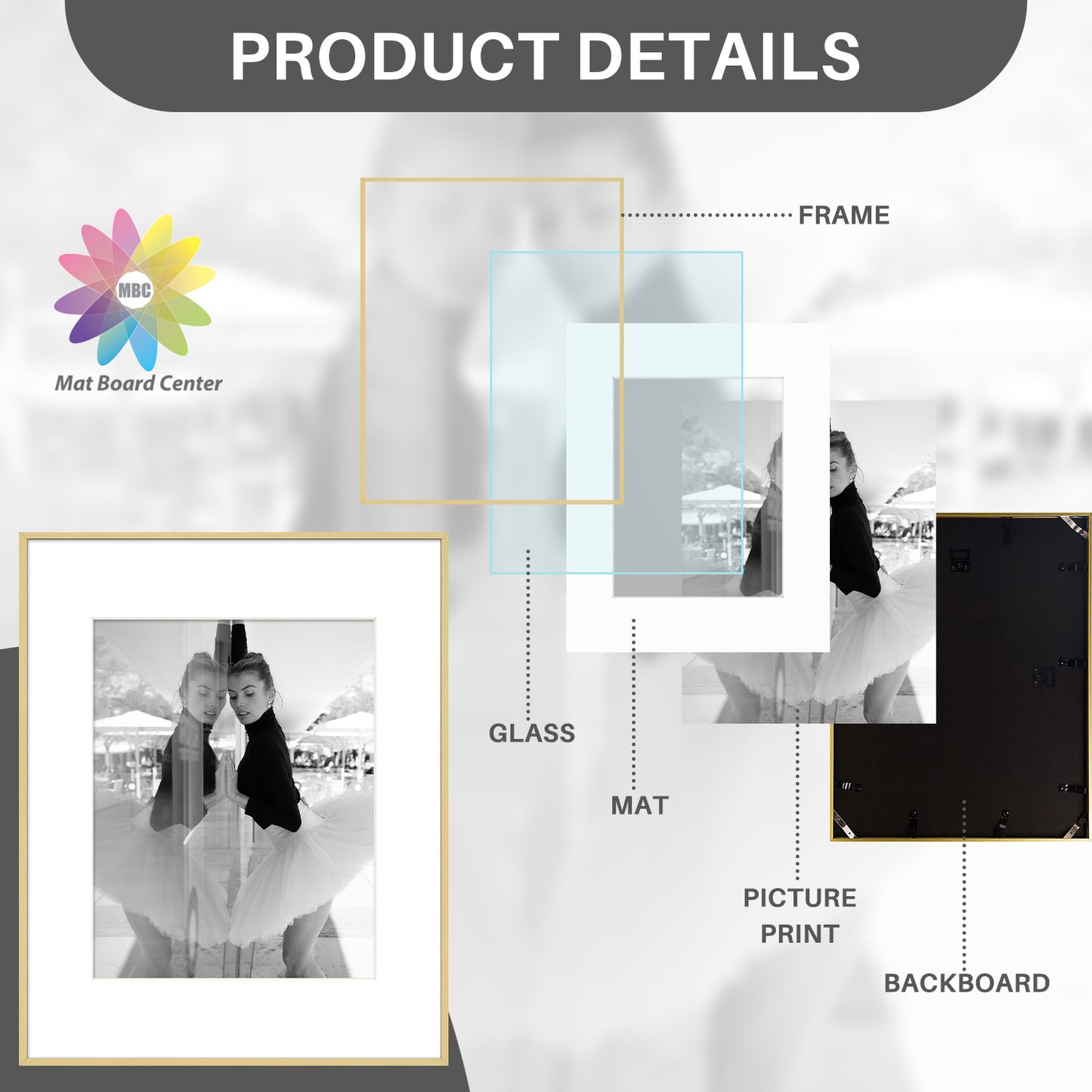 16x20 Metal Picture Frame for 11x14 Picture with White Mat and Real Glass