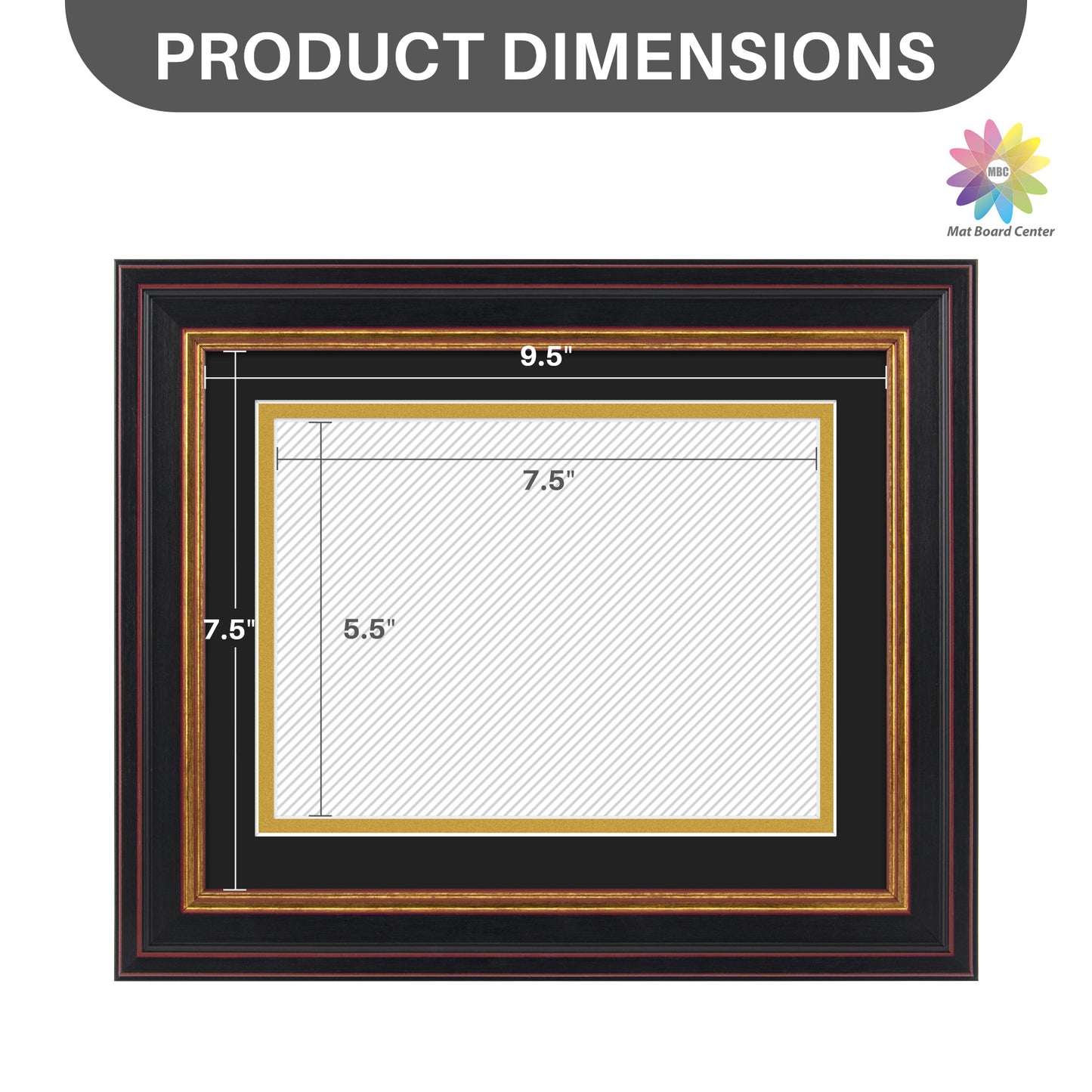 8x10 Diploma Frame for 6x8 with Double Mat and Real Glass Black Gold & Burgundy (10 Pcs per Box)