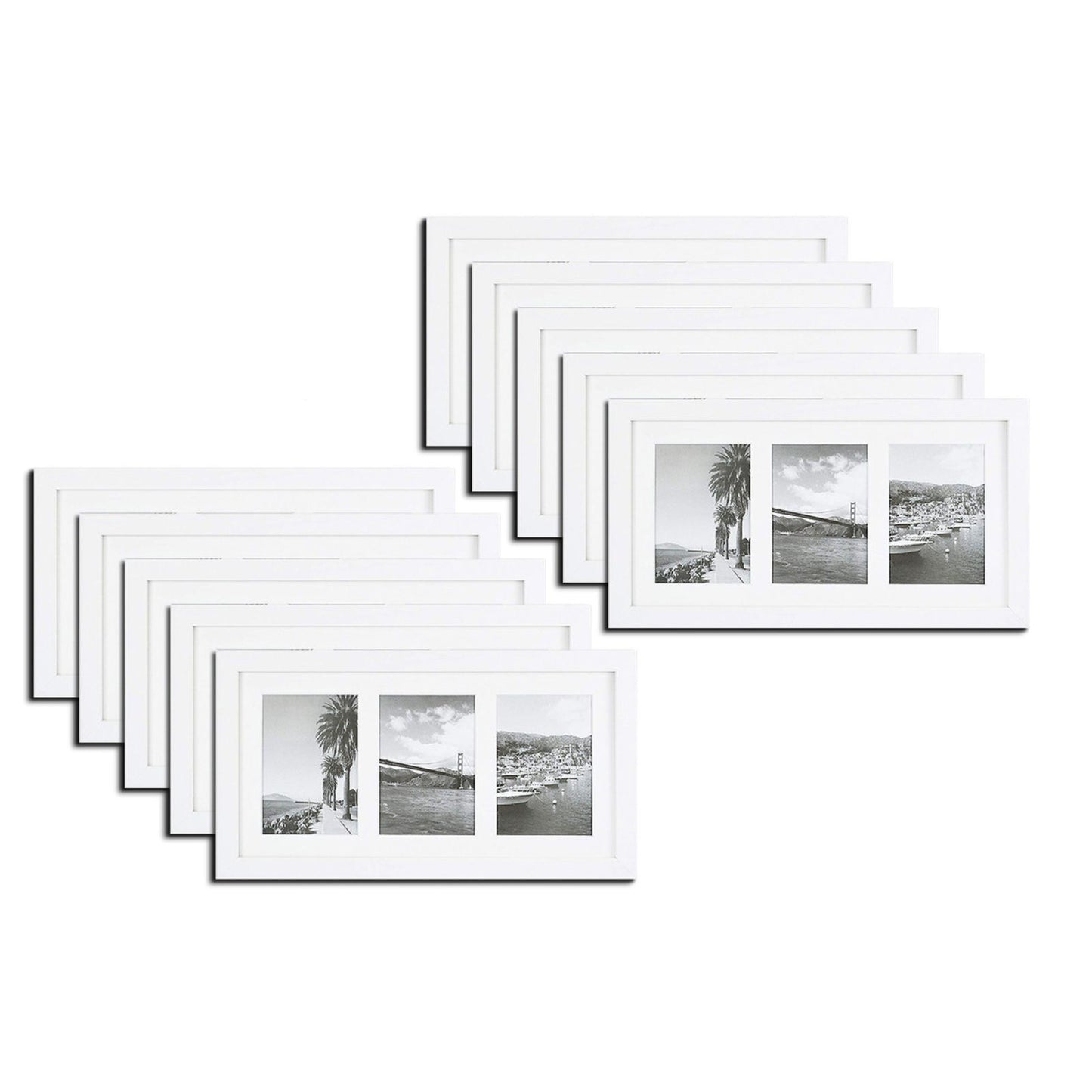 9x18 Collage Picture Frames for Three 5x7 Pictures Wood Frame(10 Pcs per Box) White
