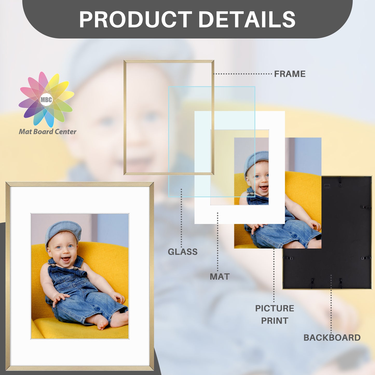 11x14 Aluminum Frame for 8x10 Picture Gold Shiny Brushed (6 Pcs per Box)