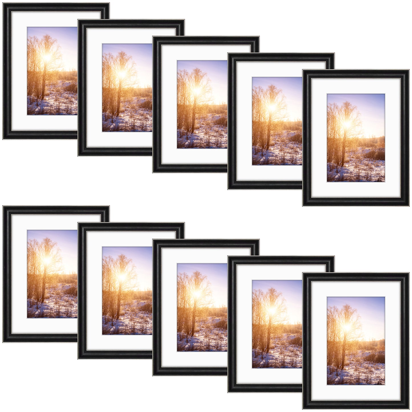 12x16 Picture Frame for 8x12 Photo with White Mat Silver Trim Black-Dark Brown Inner Panel (10 Pcs per Box)