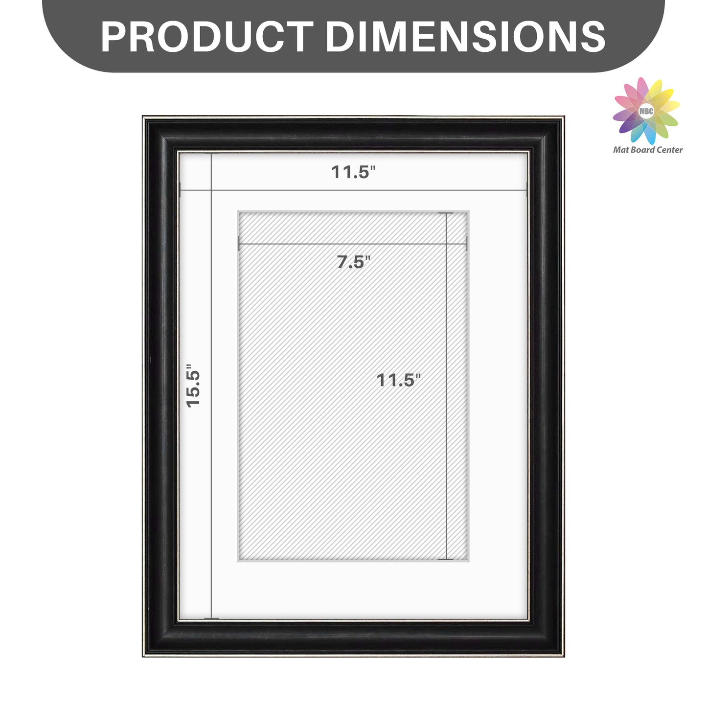 12x16 Picture Frame for 8x12 Photo with White Mat Silver Trim Black-Dark Brown Inner Panel (10 Pcs per Box)