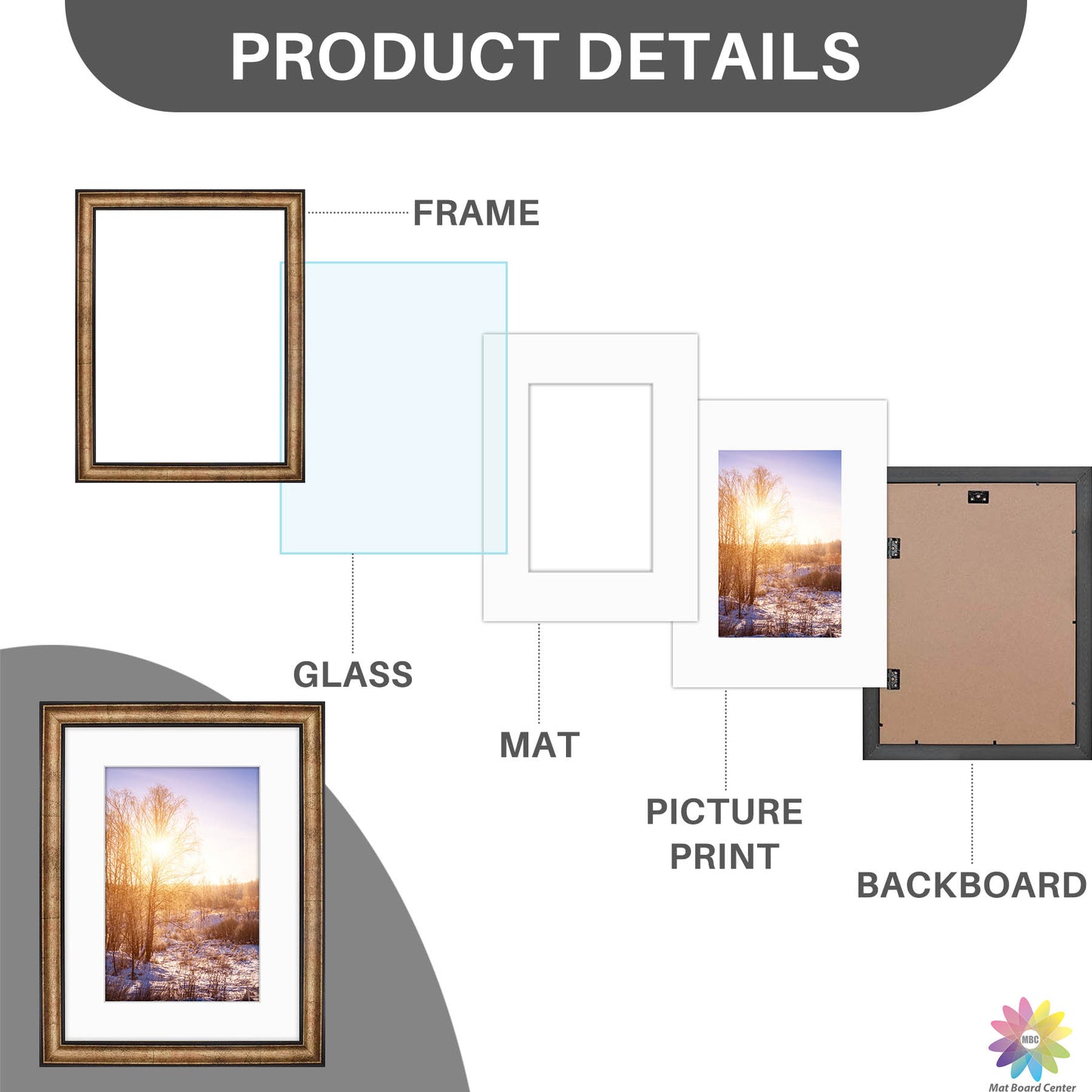 12x16 Picture Frame for 8x12 Picture Black Trim Gold Color (10 Pcs per Box)