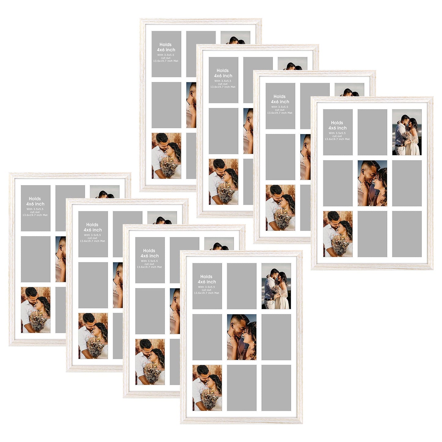 13.6x19.7 Collage Picture Frames for Nine 4x6 Pictures Wood Frames(8 Pcs per Box) Distressed White