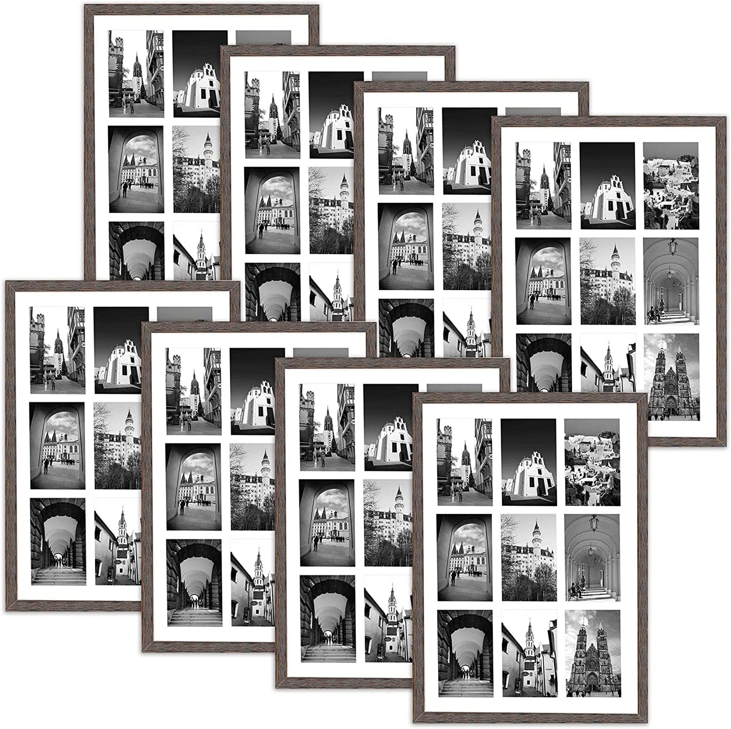 13.6x19.7 Collage Picture Frames for Nine 4x6 Pictures Wood Frames(8 Pcs per Box) Distressed Brown
