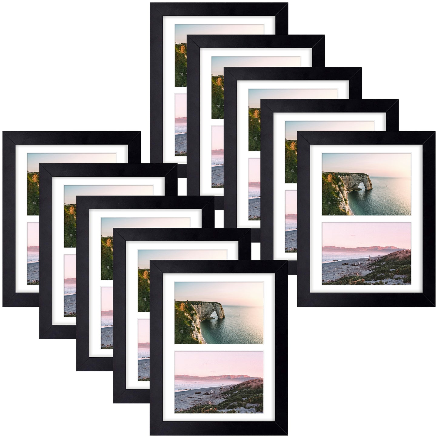 8.5x11 Black Wood Picture Frame for Two 5x7 Photos (10 Pcs Per Box)