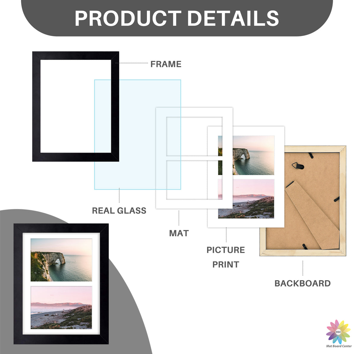 8.5x11 Black Wood Picture Frame for Two 5x7 Photos (10 Pcs Per Box)