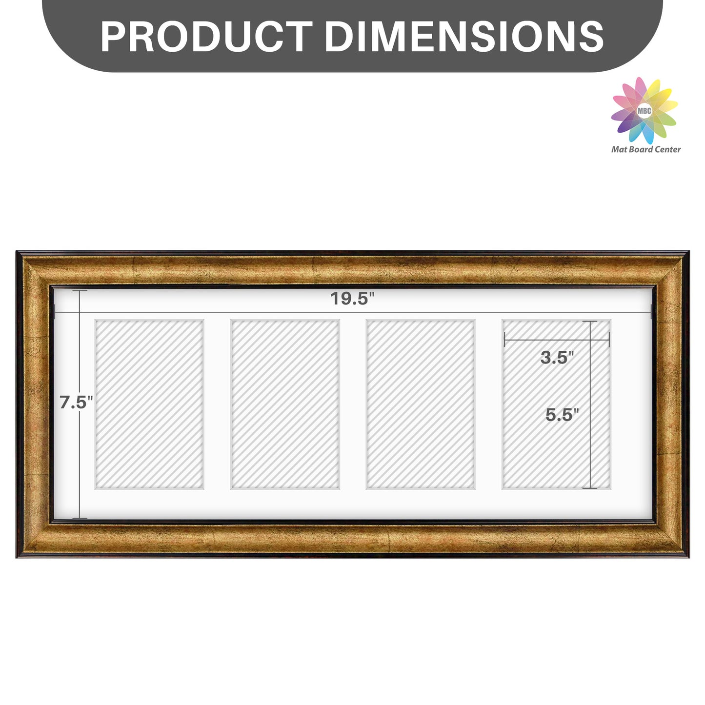 8x20 Collage Picture Frame Displays Four 4x6 Pictures Antique Gold Color (10 Pcs per Box)