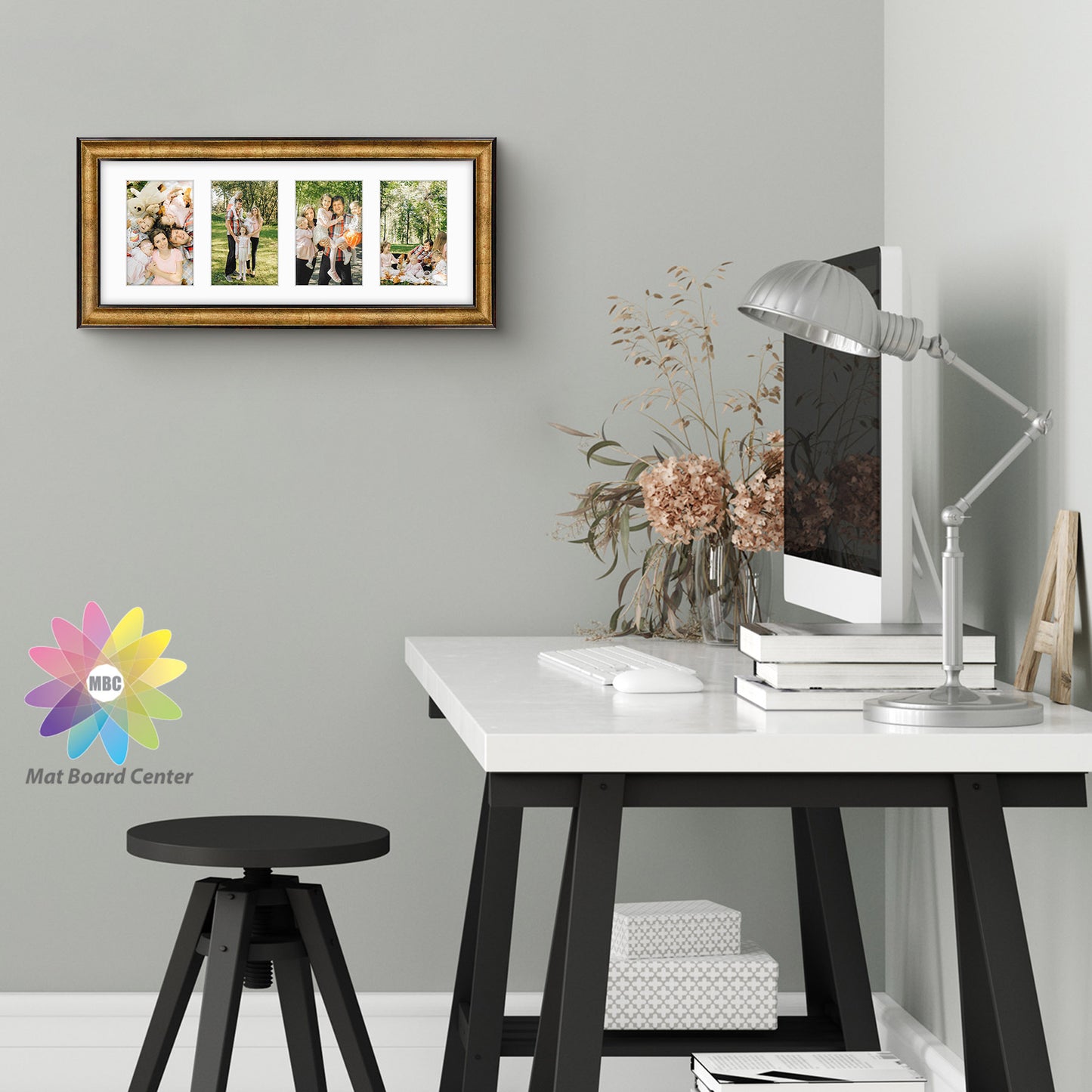 8x20 Collage Picture Frame Displays Four 4x6 Pictures Antique Gold Color (10 Pcs per Box)