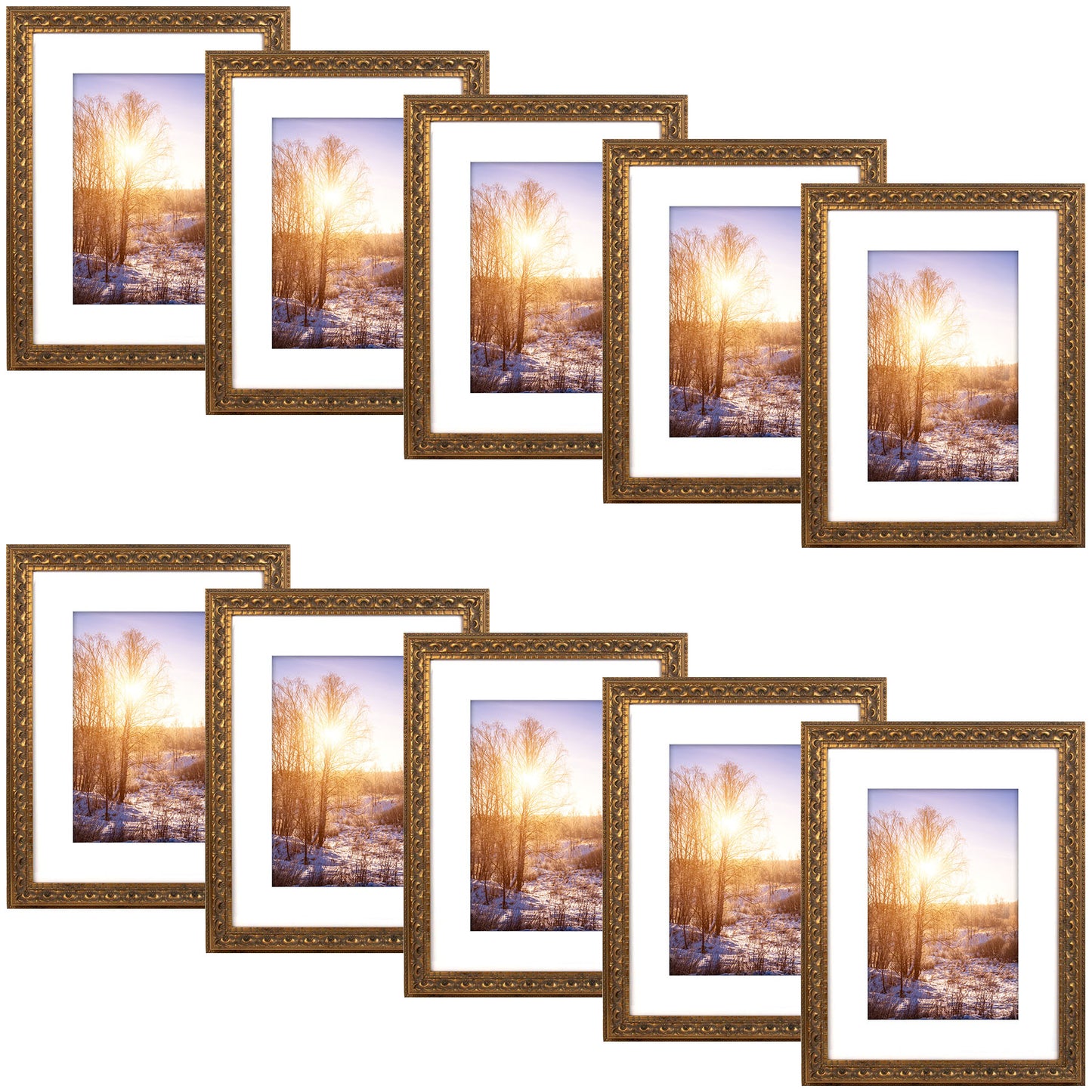 12x16 Ornate Photo Frame with White Mat for 8x12 Photo Bronze Color (10 Pcs per Box)