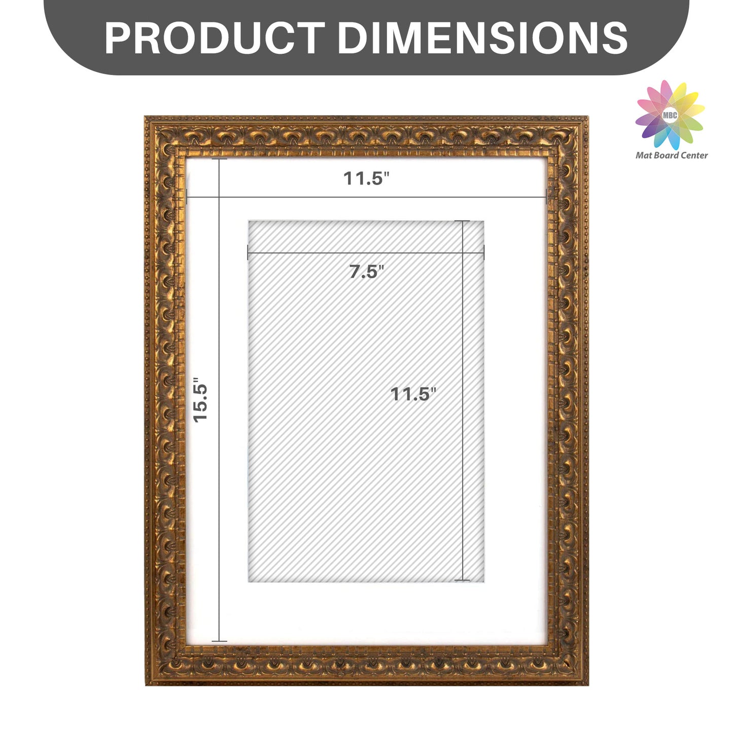12x16 Ornate Photo Frame with White Mat for 8x12 Photo Bronze Color (10 Pcs per Box)