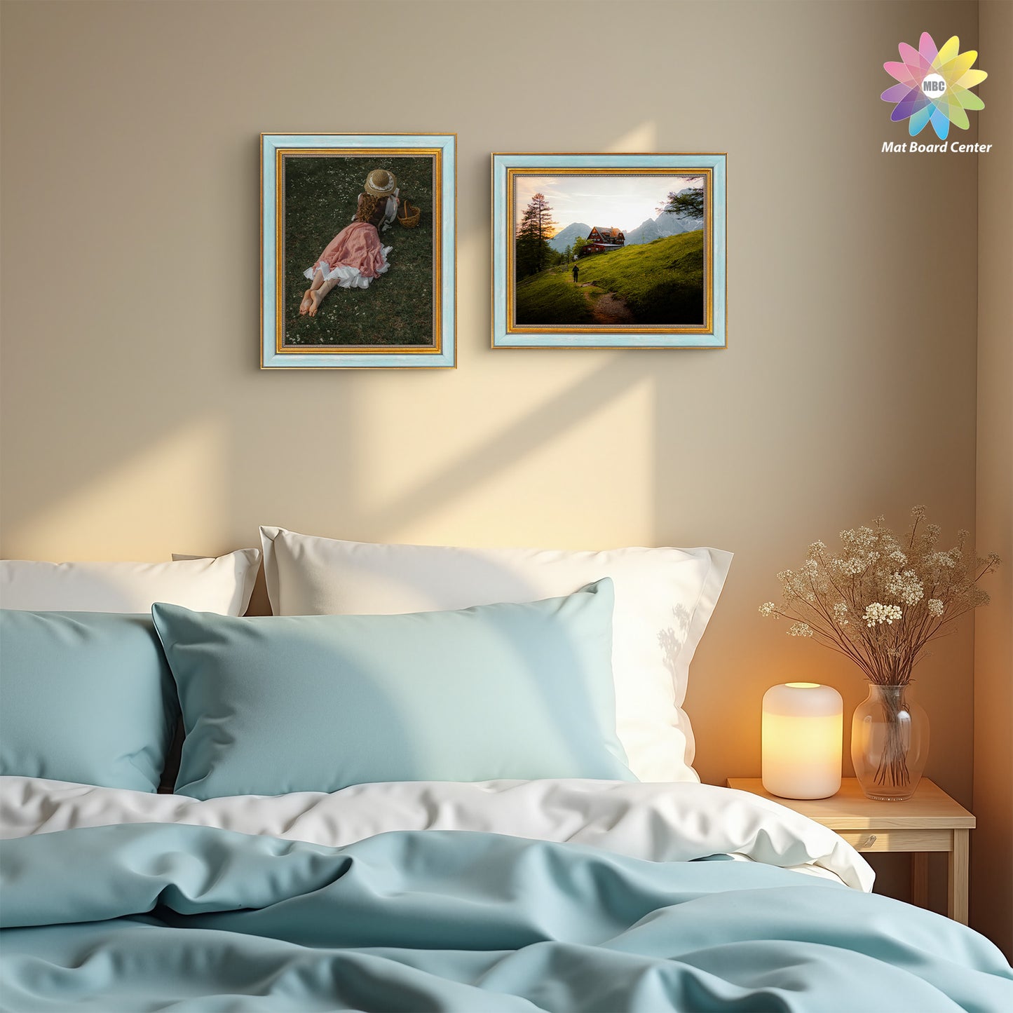 8x10 Collage Picture Frame with White Mat for Two 4x6 Photo Blue Gold(10 Pcs Per Box)