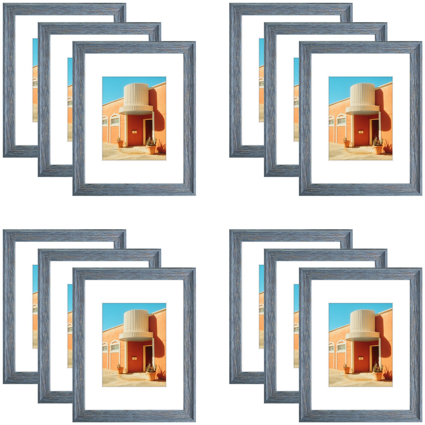 9x12 Picture Frame for 6x8 Photo with White Mat and Plexiglass (12 Pcs Per Box) Blue