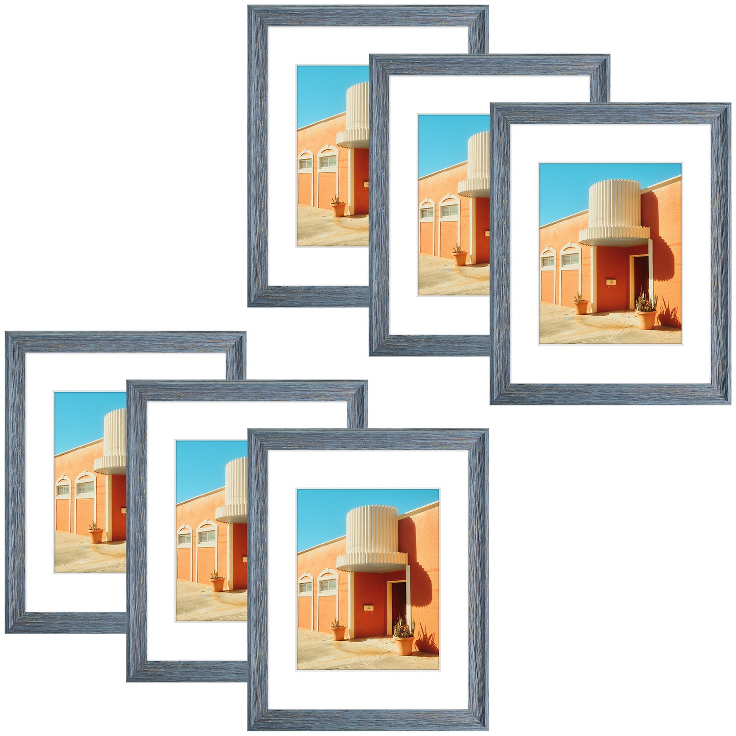 11x14 Picture Frame for 8x10 Photo with White Mat and Plexiglass (6 Pcs Per Box) Blue