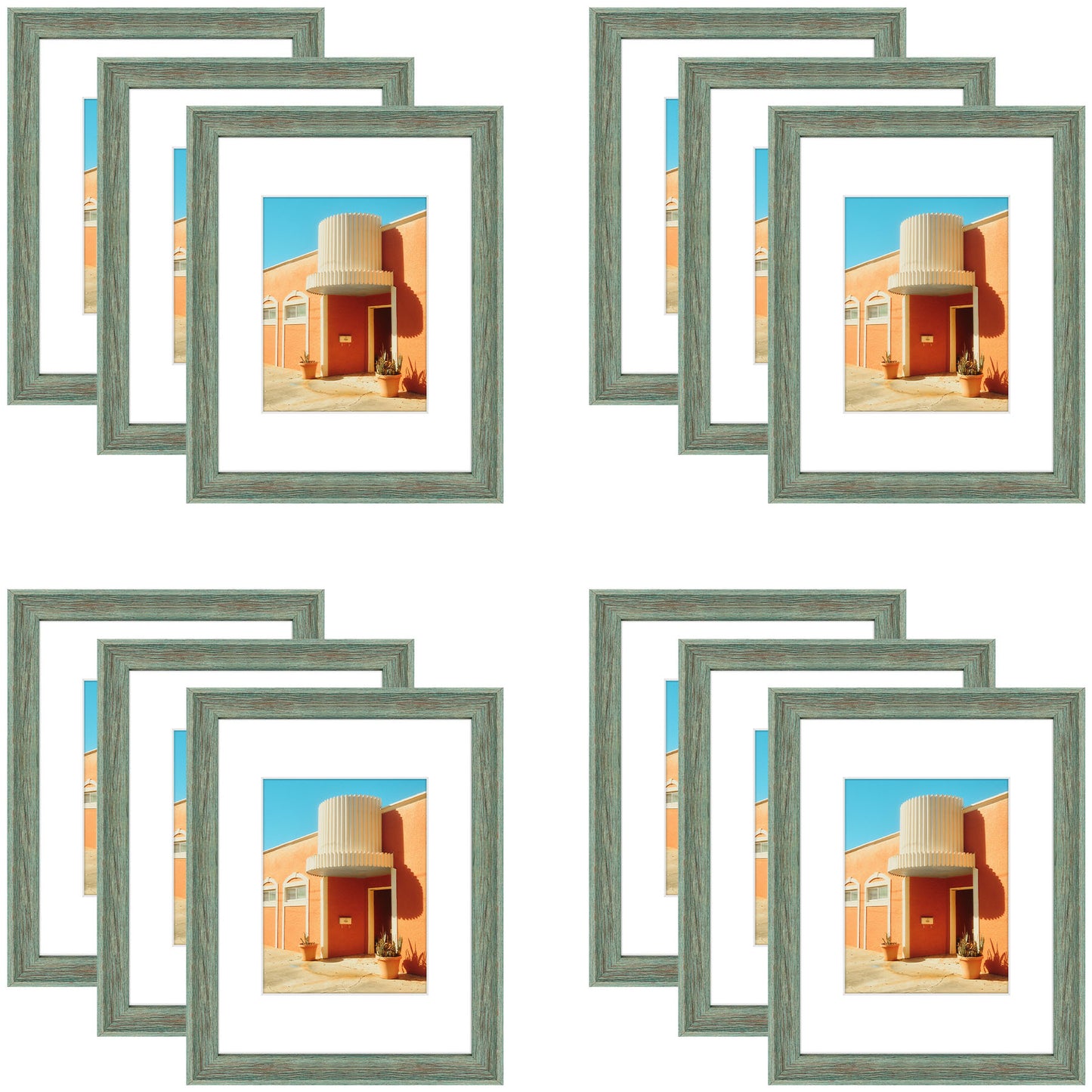 9x12 Picture Frame for 6x8 Photo with White Mat and Plexiglass (12 Pcs Per Box) Green