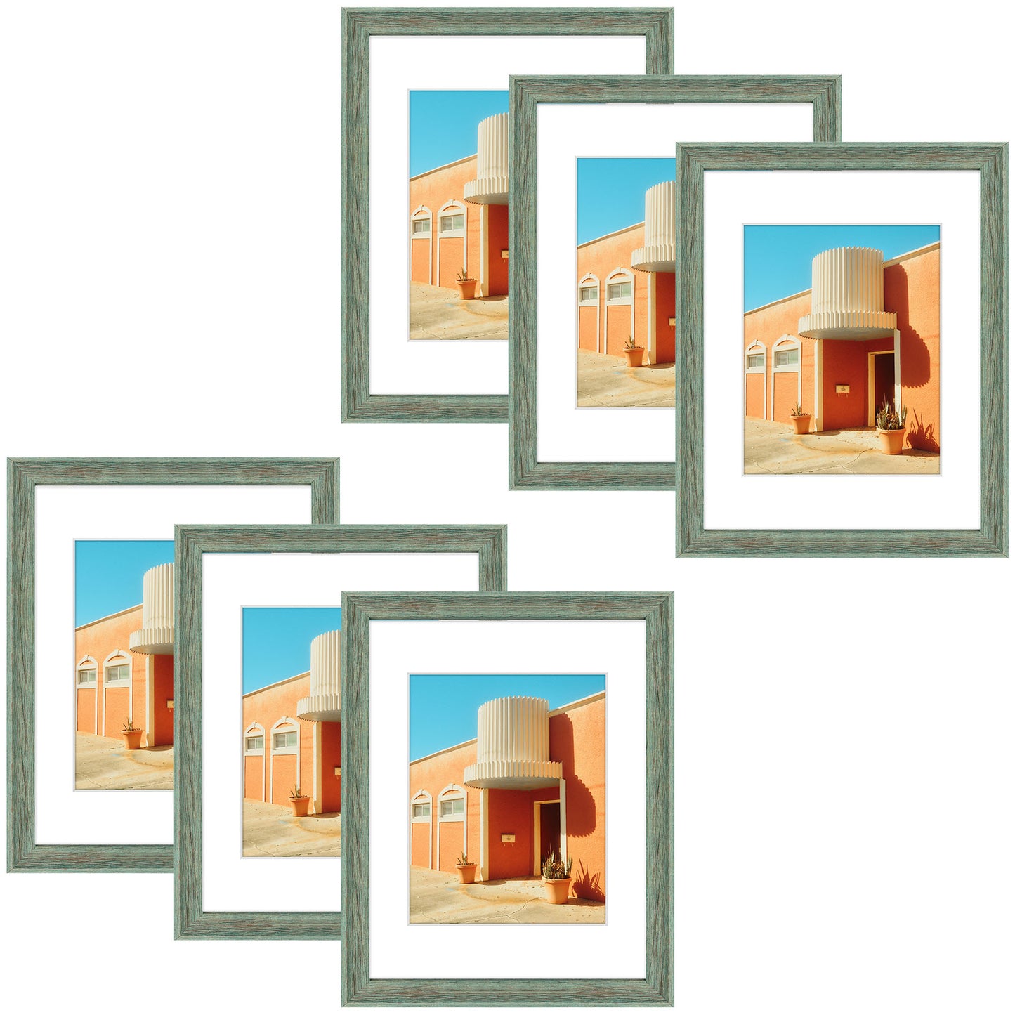11x14 Picture Frame for 8x10 Photo with White Mat and Plexiglass (6 Pcs Per Box) Green