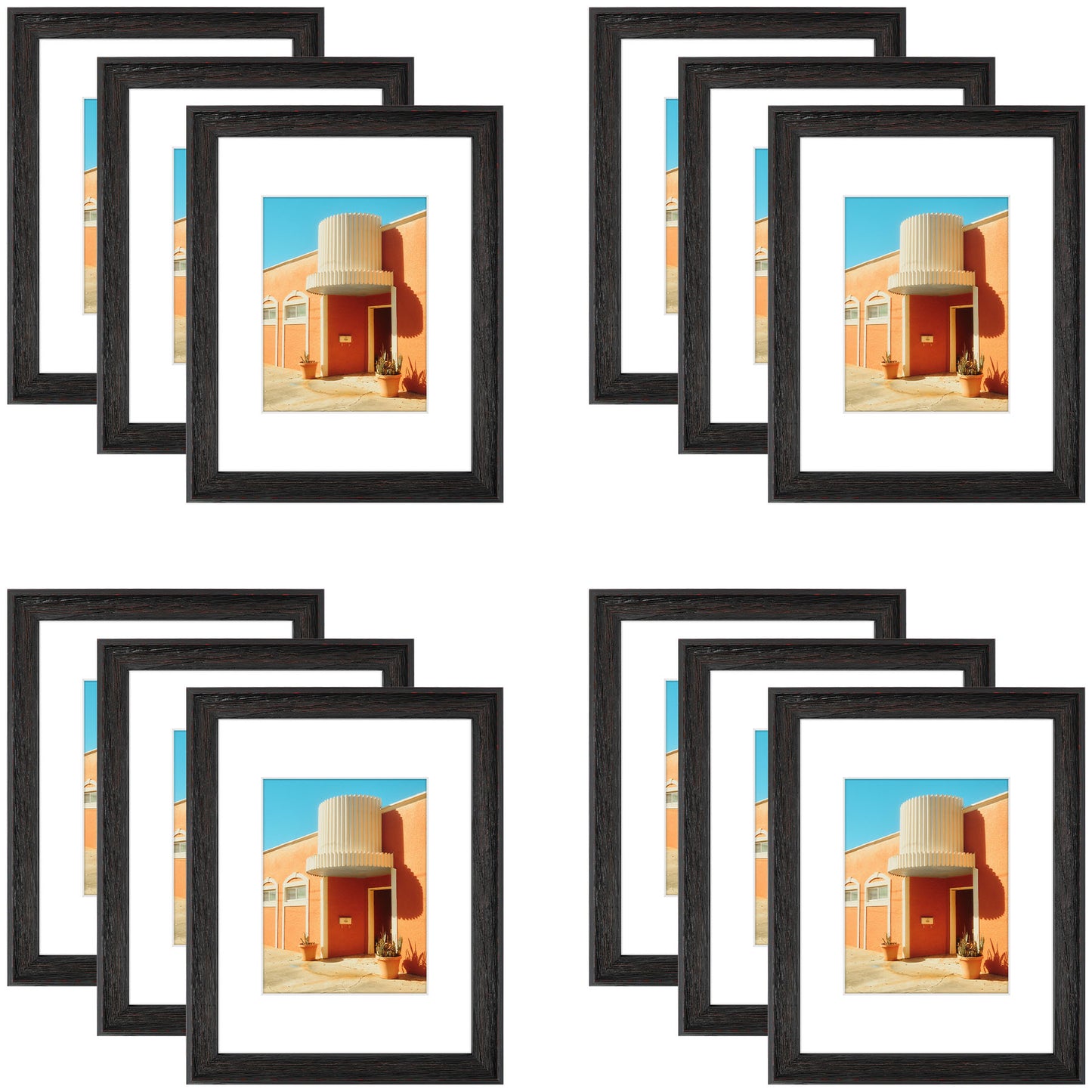 9x12 Picture Frame for 6x8 Photo with White Mat and Plexiglass (12 Pcs Per Box) Black