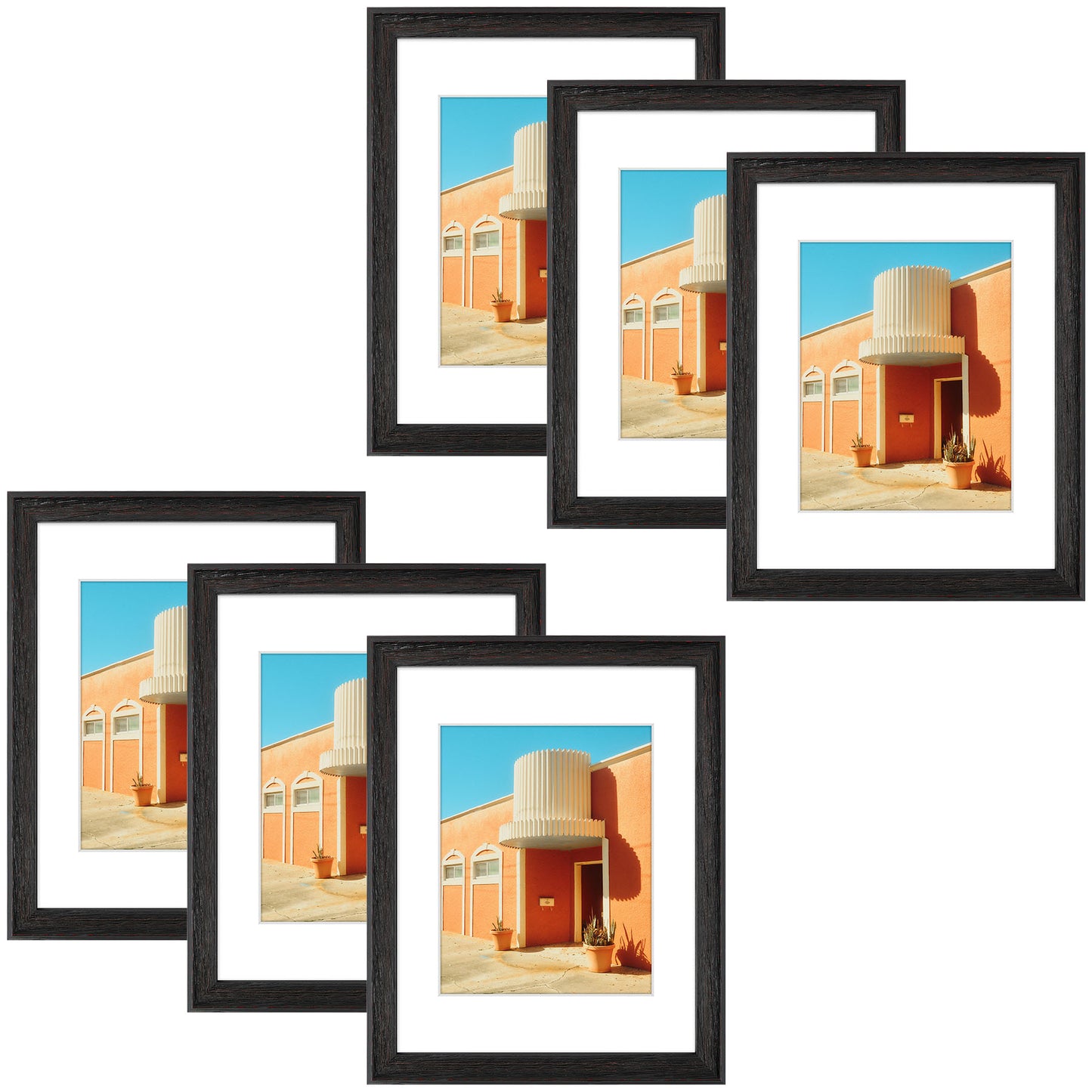 11x14 Picture Frame for 8x10 Photo with White Mat and Plexiglass (6 Pcs Per Box) Black