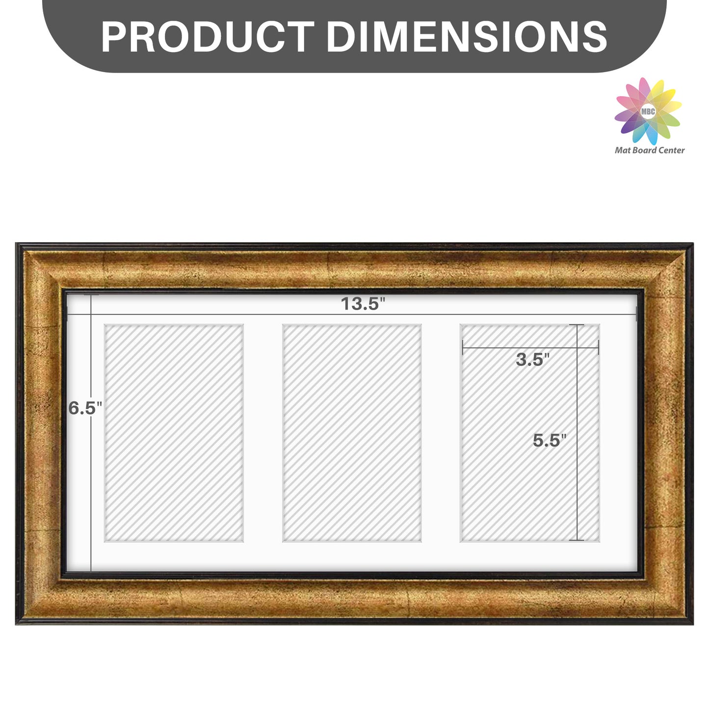 7x14 Collage Picture Frame Displays Three 4x6 Pictures Antique Gold Color (10 Pcs per Box)