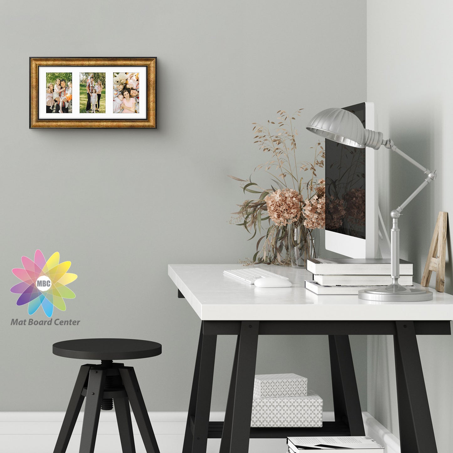7x14 Collage Picture Frame Displays Three 4x6 Pictures Antique Gold Color (10 Pcs per Box)