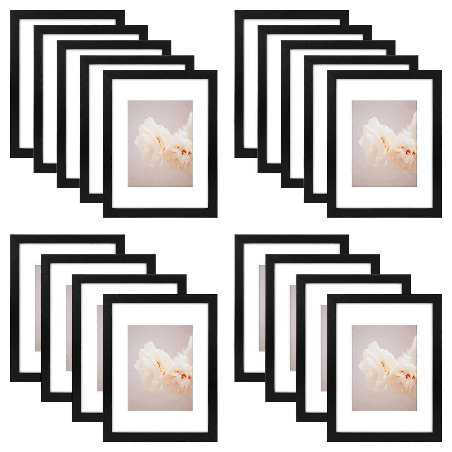 9x12 Picture Frame for 6x8 photo With White Mat Black Color (18 Pcs Per Box)