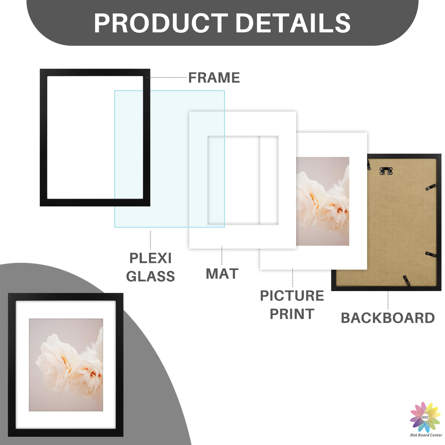 11x14 Picture Frame for 8x10 photo With White Mat Black Color (18 Pcs Per Box)