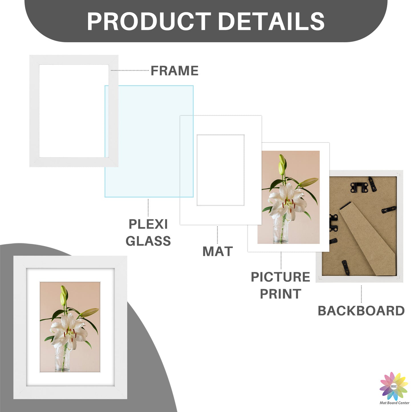 Clearance 6x8 Picture Frame for 4x6 Photo with White Mat and Plexiglass (36 Pcs Per Box)