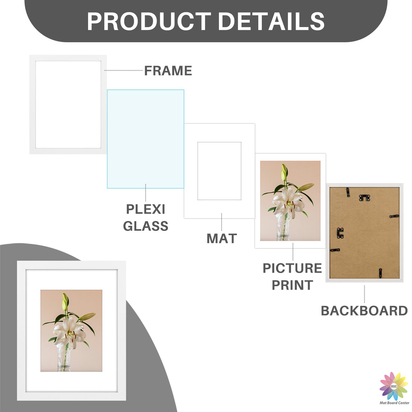 Clearance 9x12 Picture Frames for 6x8 Photo with White Mat and Plexiglass (18 Pcs Per Box)