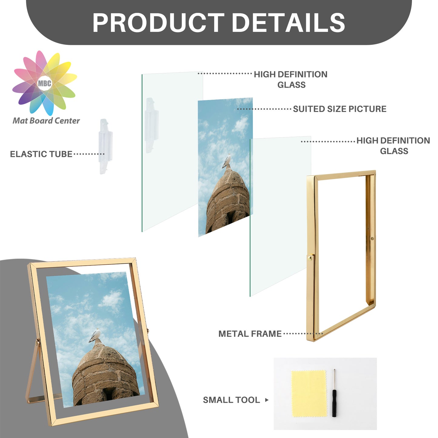 6x8 Floating Frame Displays Any Size Photo up to 6 by 8 Gold (24 Pcs Per Box)