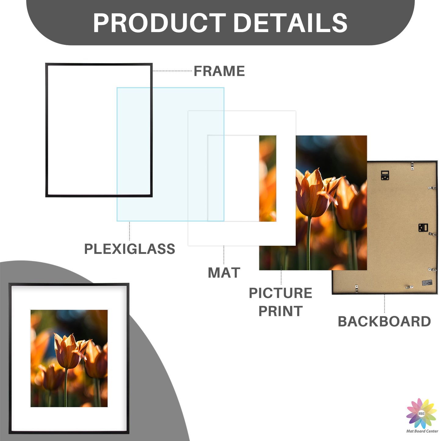 16x20 Picture Frame For 11x14 Photo With White Mat and Plexiglass (6 Pcs per Box)
