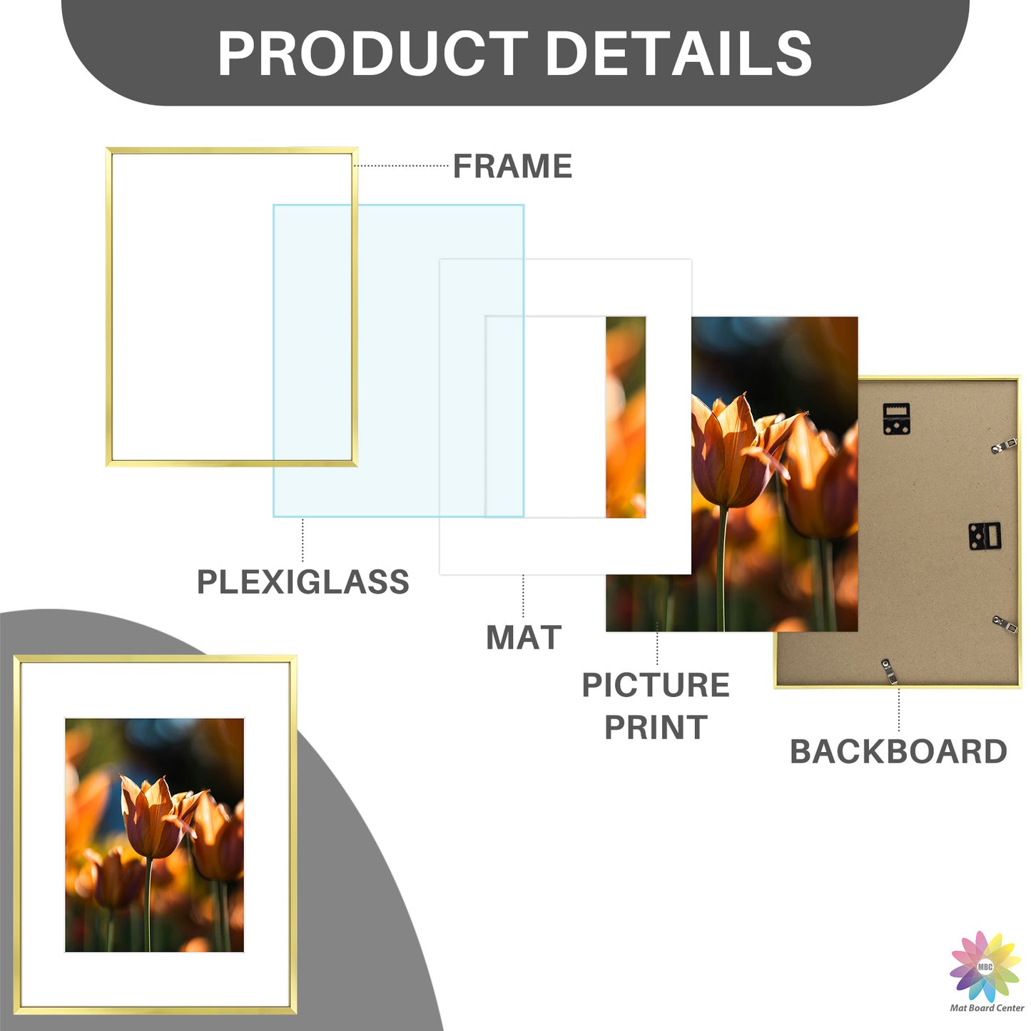 16x20 Picture Frame For 11x14 Photo With White Mat and Plexiglass (6 Pcs per Box)