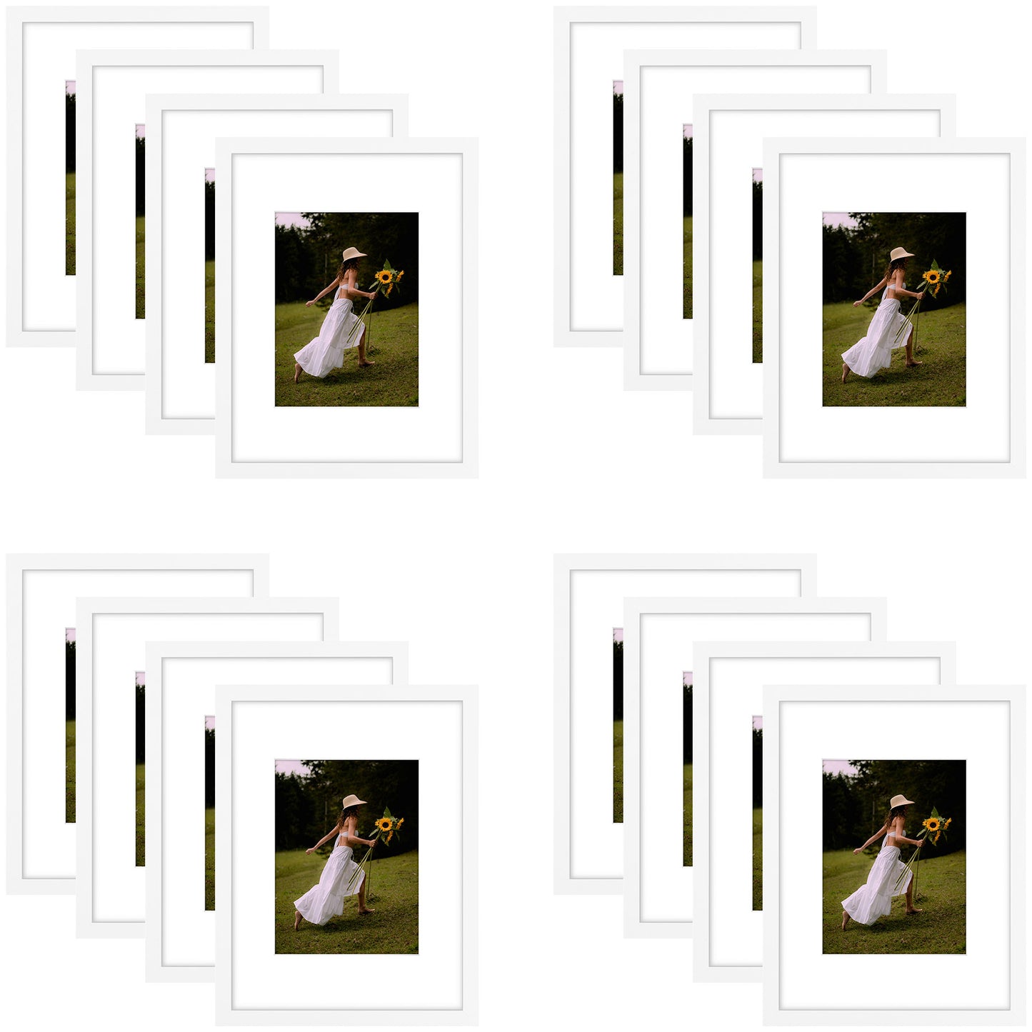 9x12 Picture Frame for 6x8 Photo with White Mat and Plexiglass (16 Pcs per Box) White