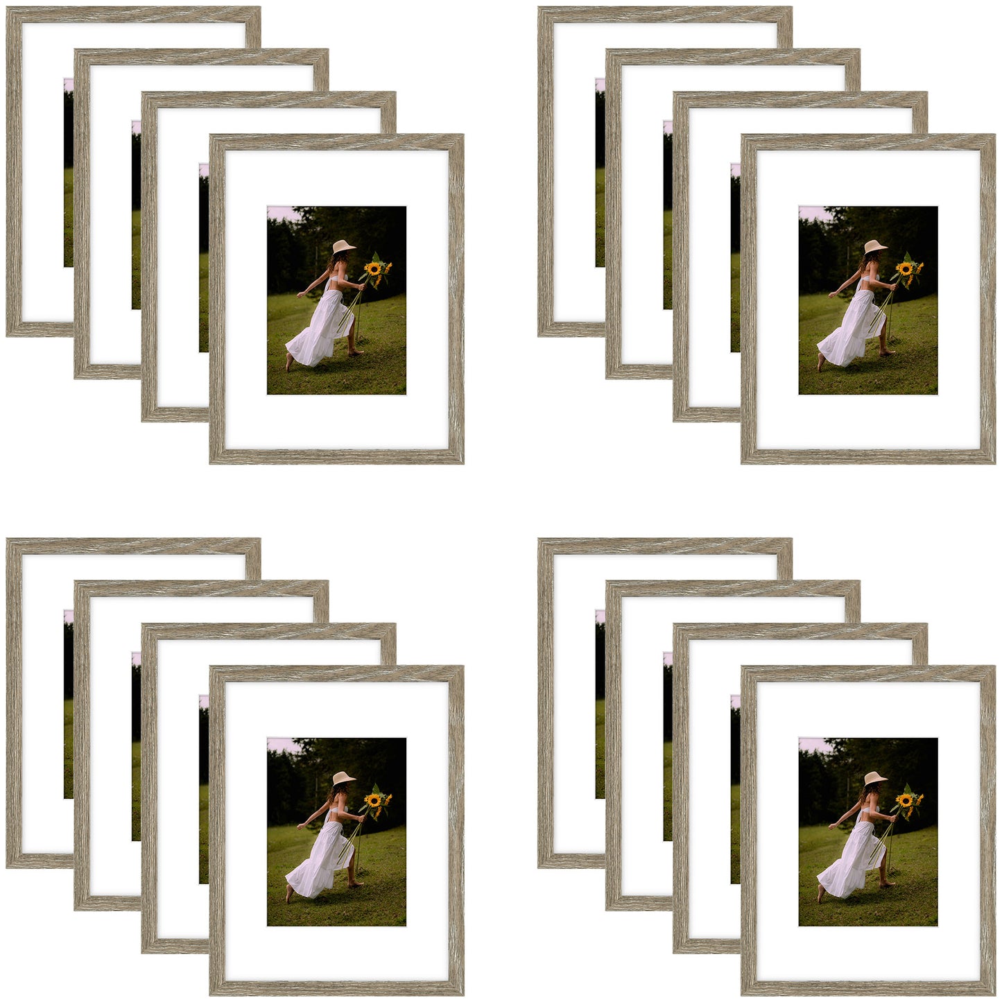 9x12 Picture Frame for 6x8 Photo with White Mat and Plexiglass (16 Pcs per Box) Grey