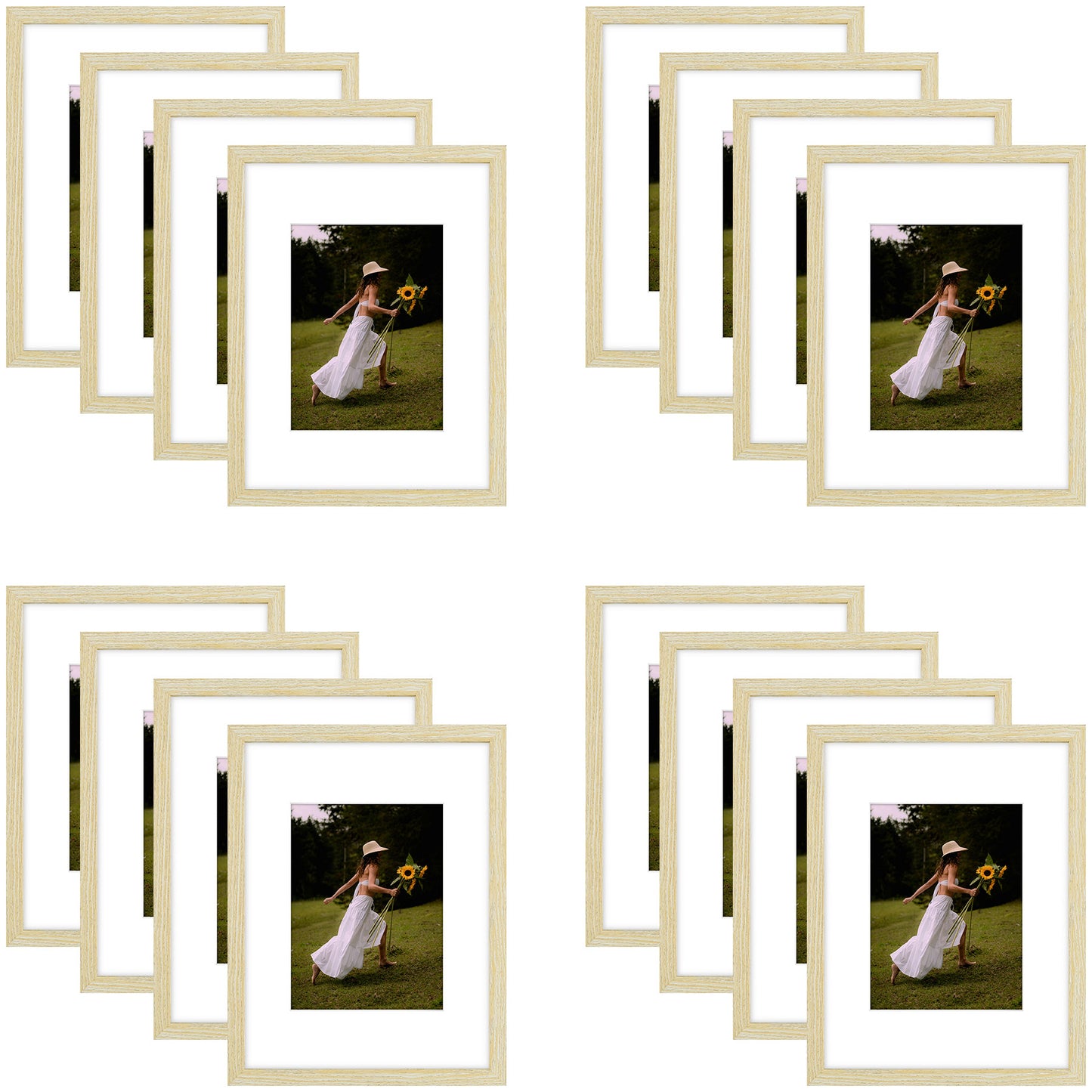 9x12 Picture Frame for 6x8 Photo with White Mat and Plexiglass (16 Pcs per Box) Beige
