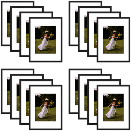12x16 Picture Frame for 8.5x11 Photo with White Mat and Plexiglass (16 Pcs per Box) Black