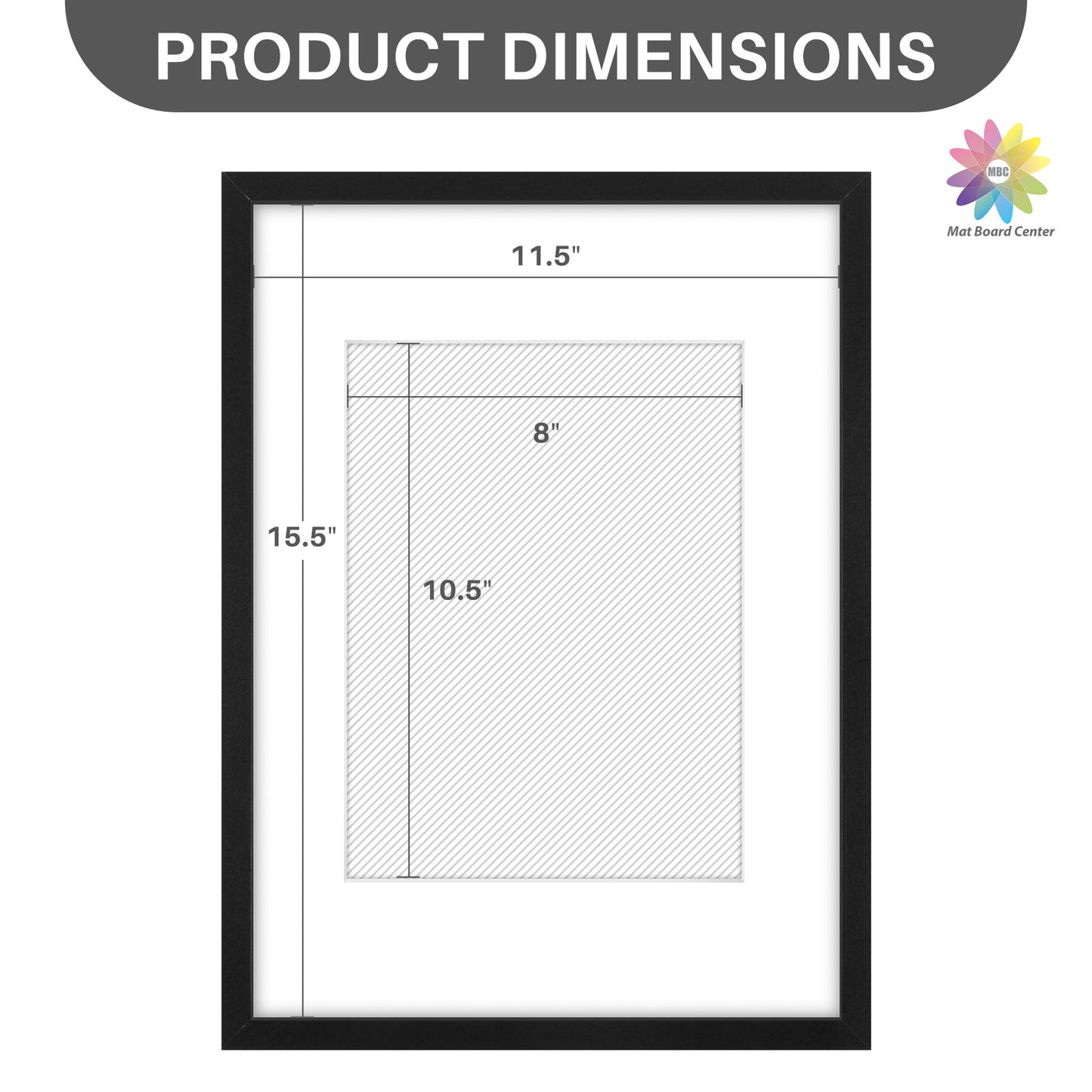 12x16 Picture Frame for 8.5x11 Photo with White Mat and Plexiglass (16 Pcs per Box)