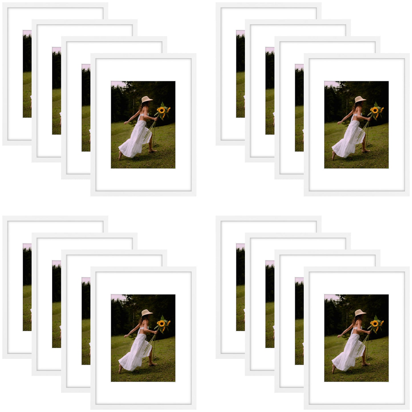 12x16 Picture Frame for 8.5x11 Photo with White Mat and Plexiglass (16 Pcs per Box) White