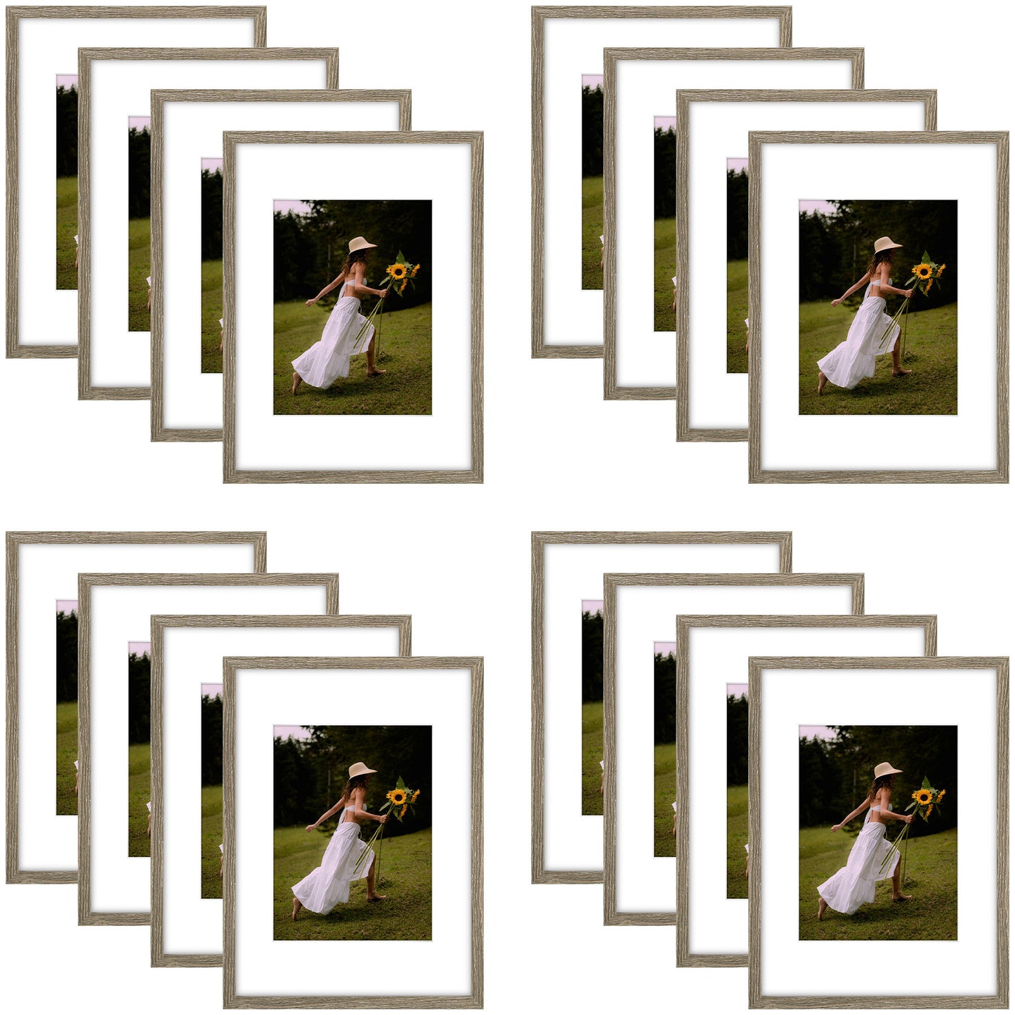 12x16 Picture Frame for 8.5x11 Photo with White Mat and Plexiglass (16 Pcs per Box) Grey
