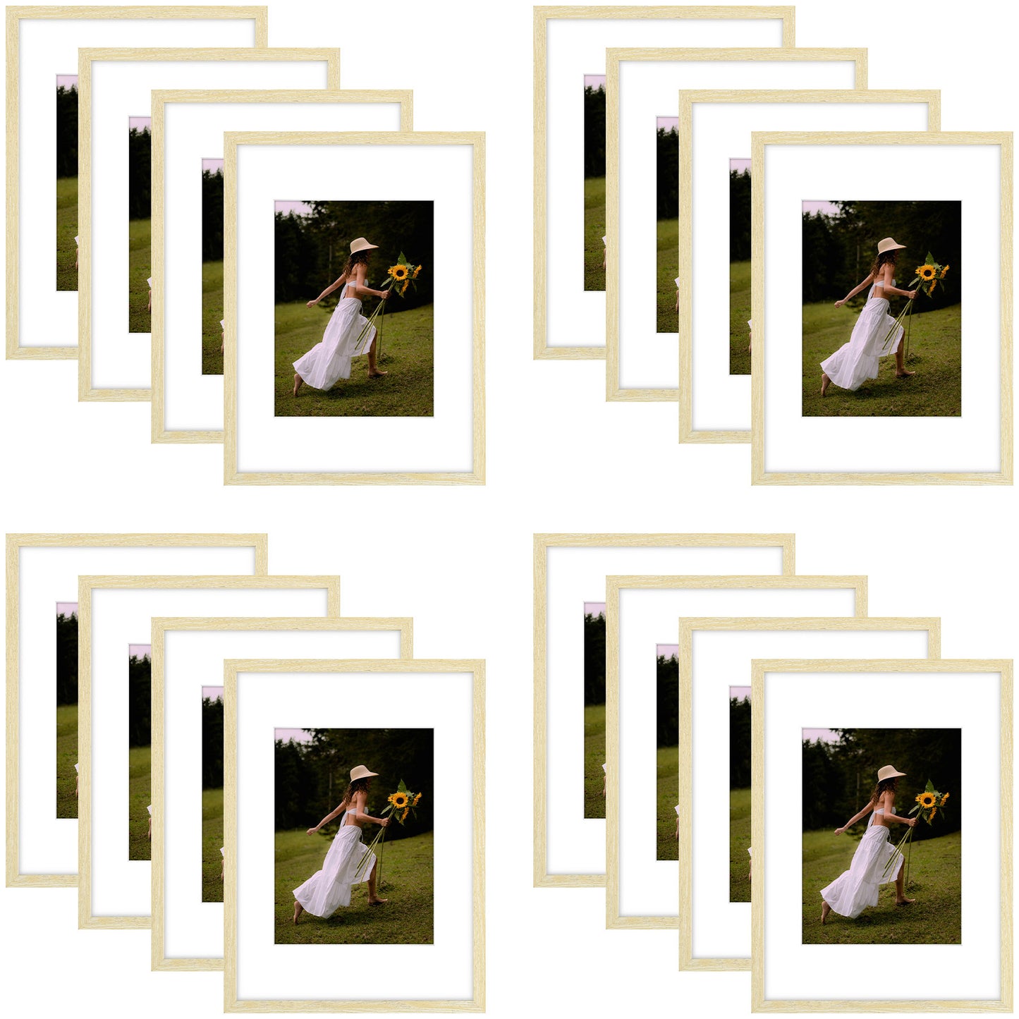 12x16 Picture Frame for 8.5x11 Photo with White Mat and Plexiglass (16 Pcs per Box) Beige