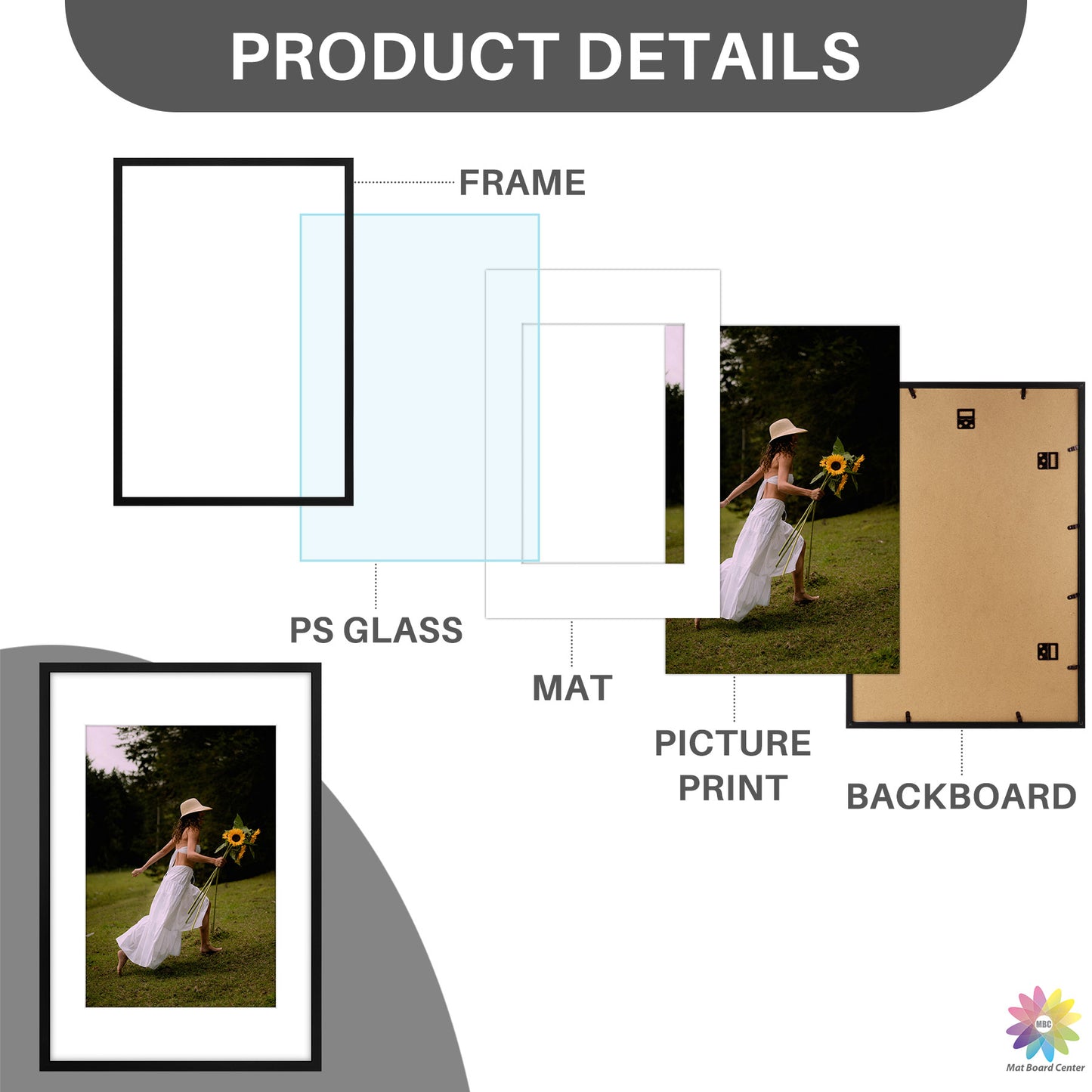 16x24 Picture Frame for 12x18 Photo with White Mat and Plexiglass (16 Pcs per Box)