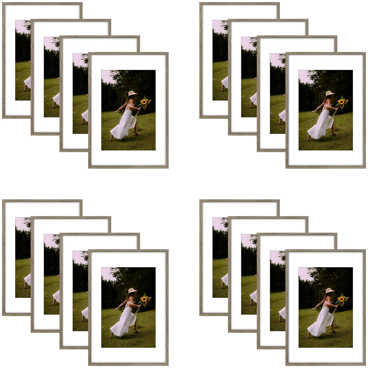 16x24 Picture Frame for 12x18 Photo with White Mat and Plexiglass (16 Pcs per Box) Grey